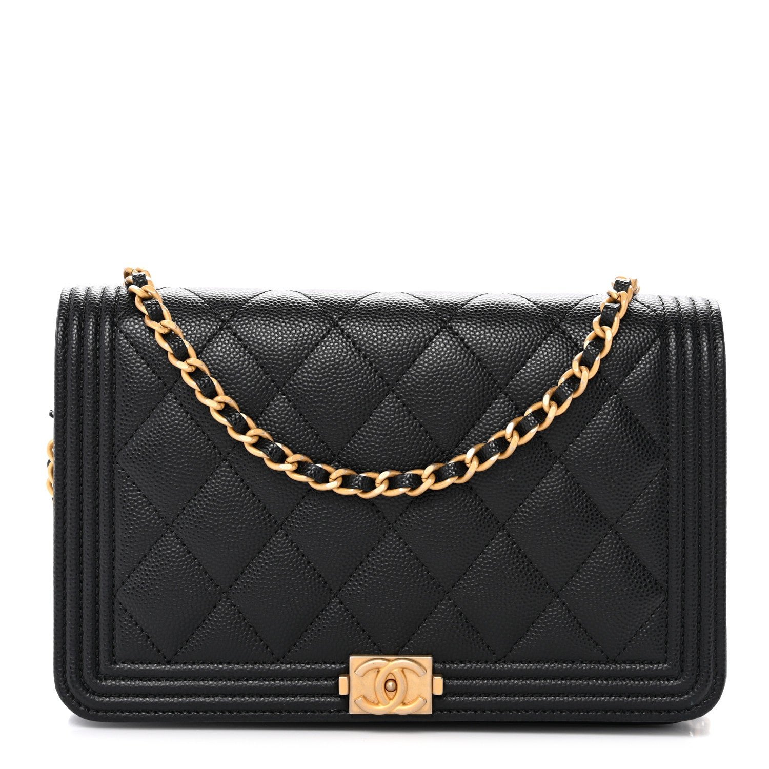 Chanel Caviar Quilted Boy Wallet On Chain WOC Black