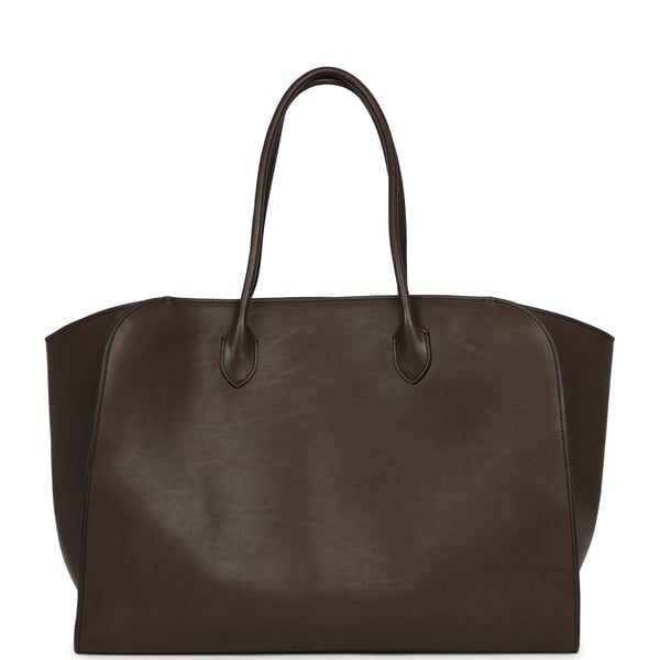 The Row Marlo 17 Tote Bag Walnut Shadow Saddle Leather Silver Hardware