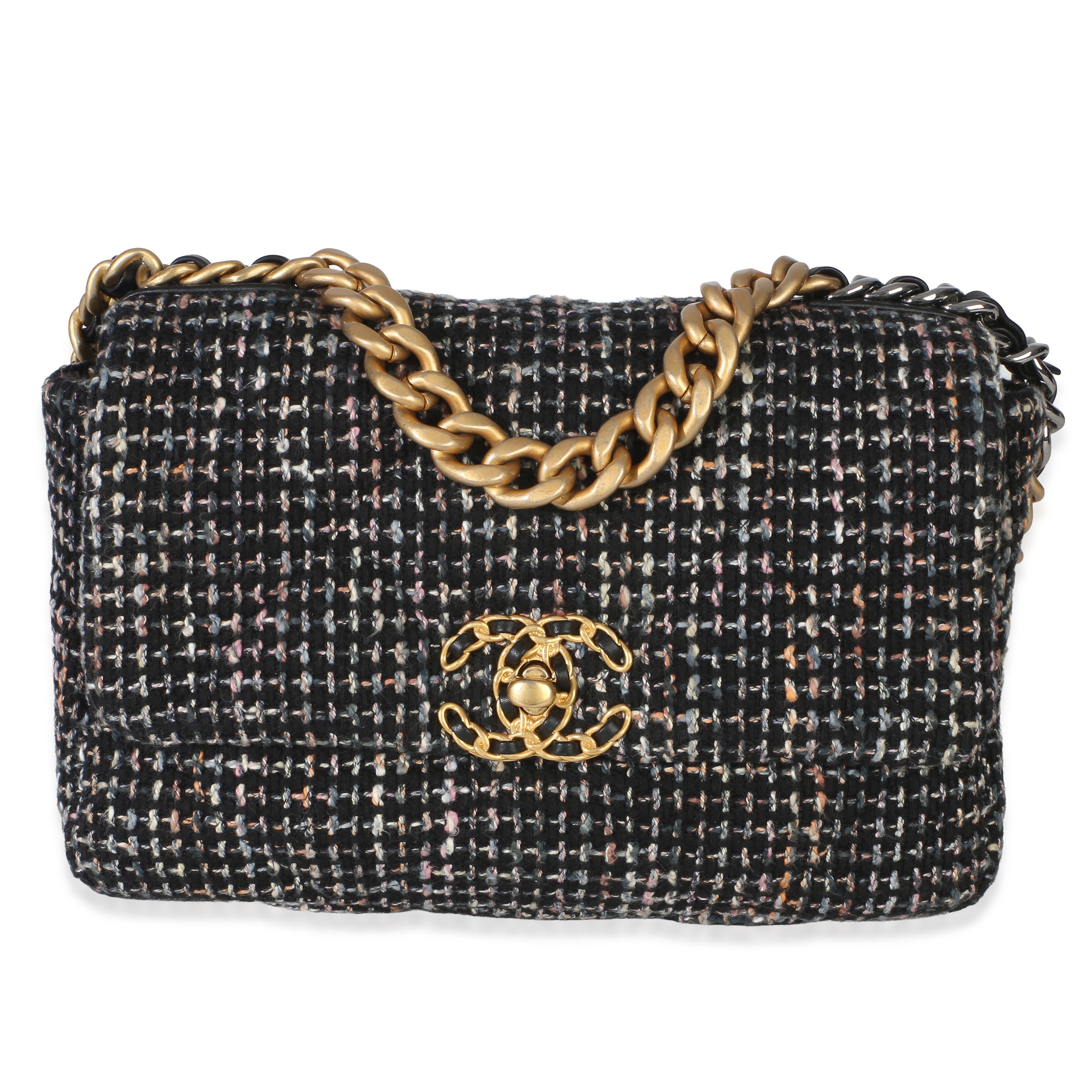 Black Multicolor Tweed Quilted Small Chanel 19 Flap Bag