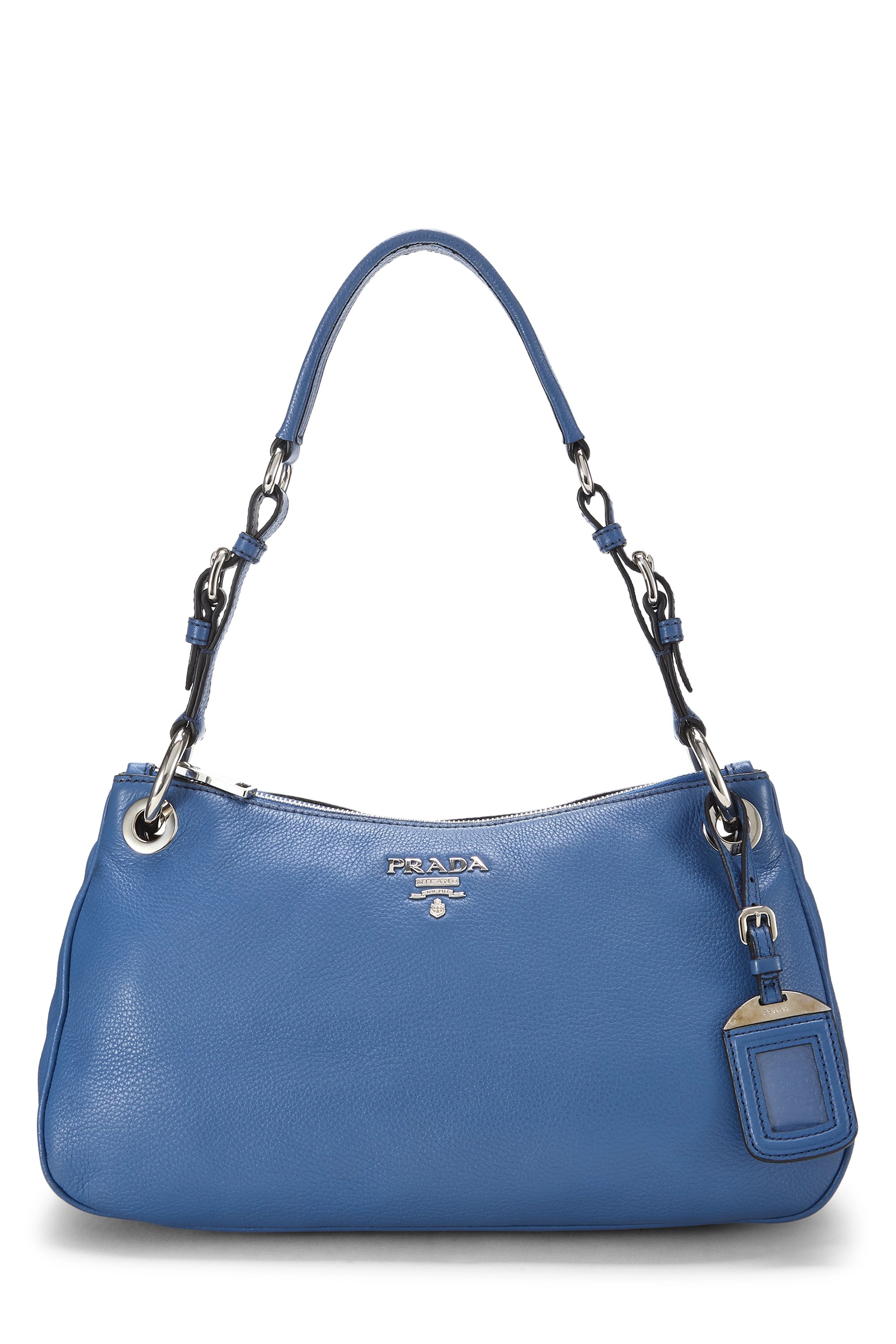 Blue Vitello Daino Shoulder Bag Small