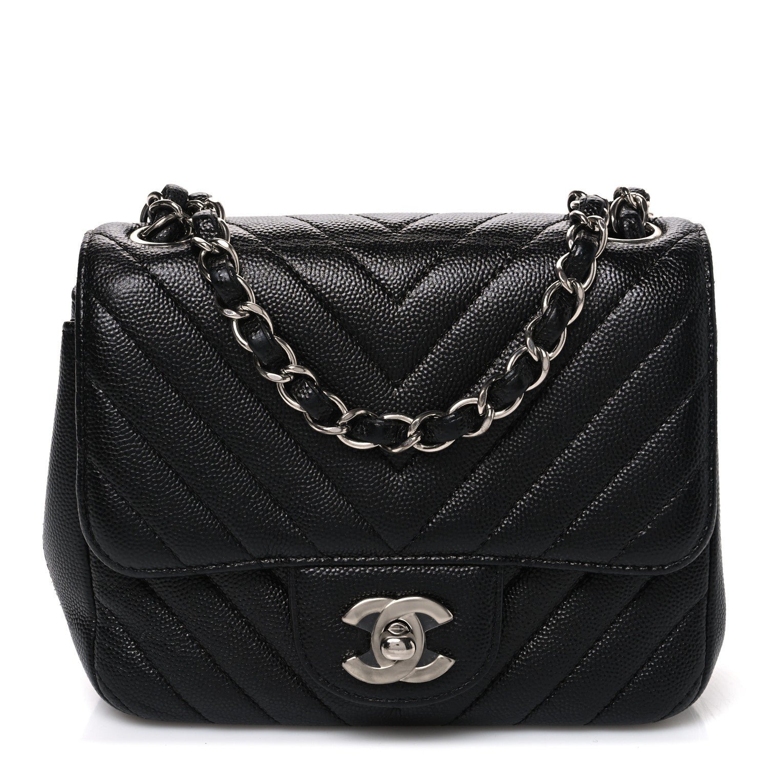 Chanel Caviar Chevron Quilted Mini Square Flap Black