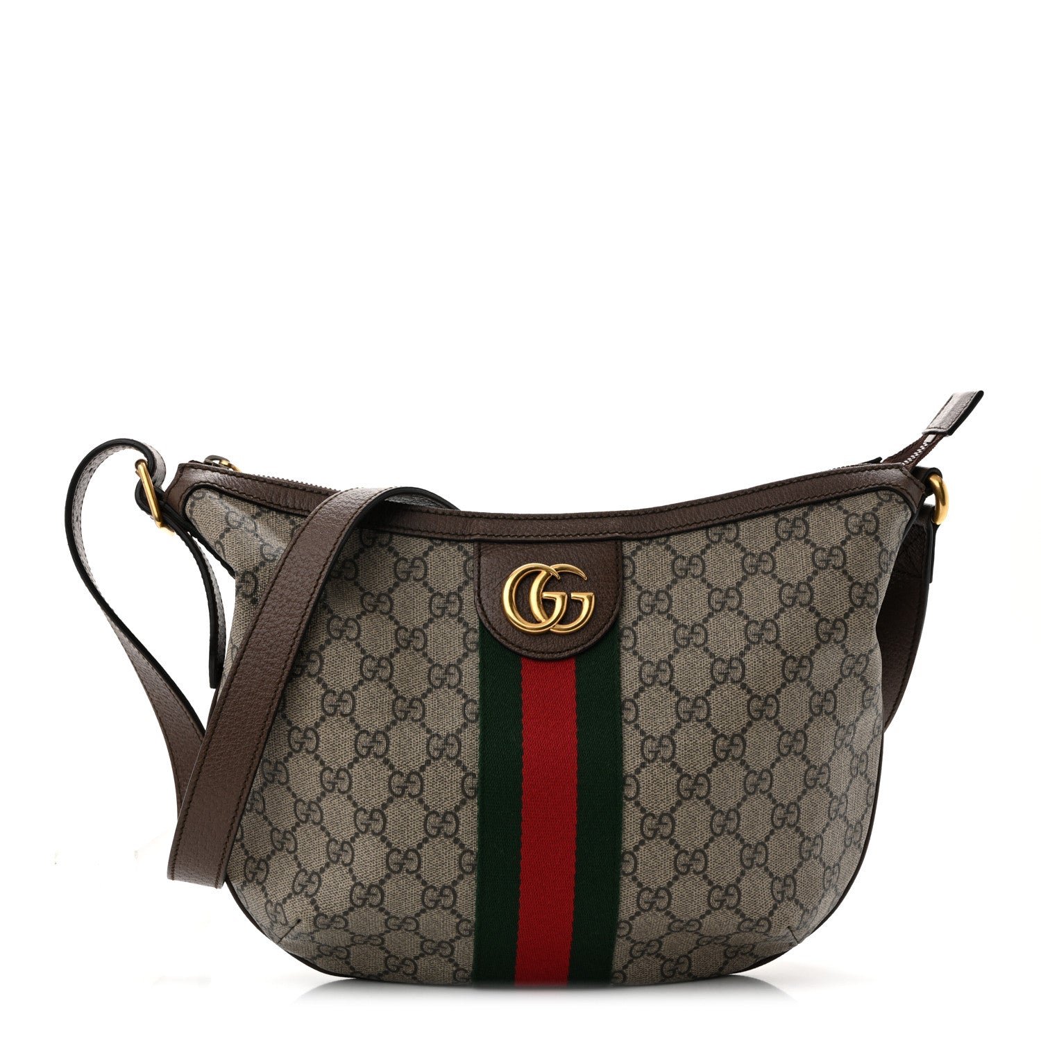 Gucci GG Supreme Monogram Web Small Ophidia Half Moon Hobo Brown