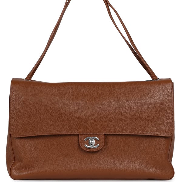 Chanel Maxi "Souplissimo" Large Flap Bag Camel Grained Calfskin Silver Hardware