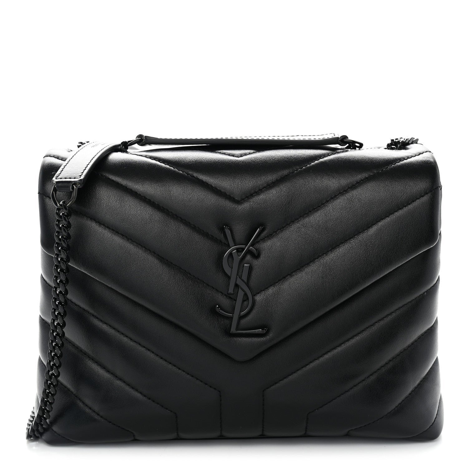 Saint Laurent Calfskin Y Quilted Monogram Monochrome Small Loulou Chain Satchel Black