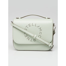 Stella McCartney Stella McCartney Sage Green Faux Leather Perforated Logo Crossbody Bag
