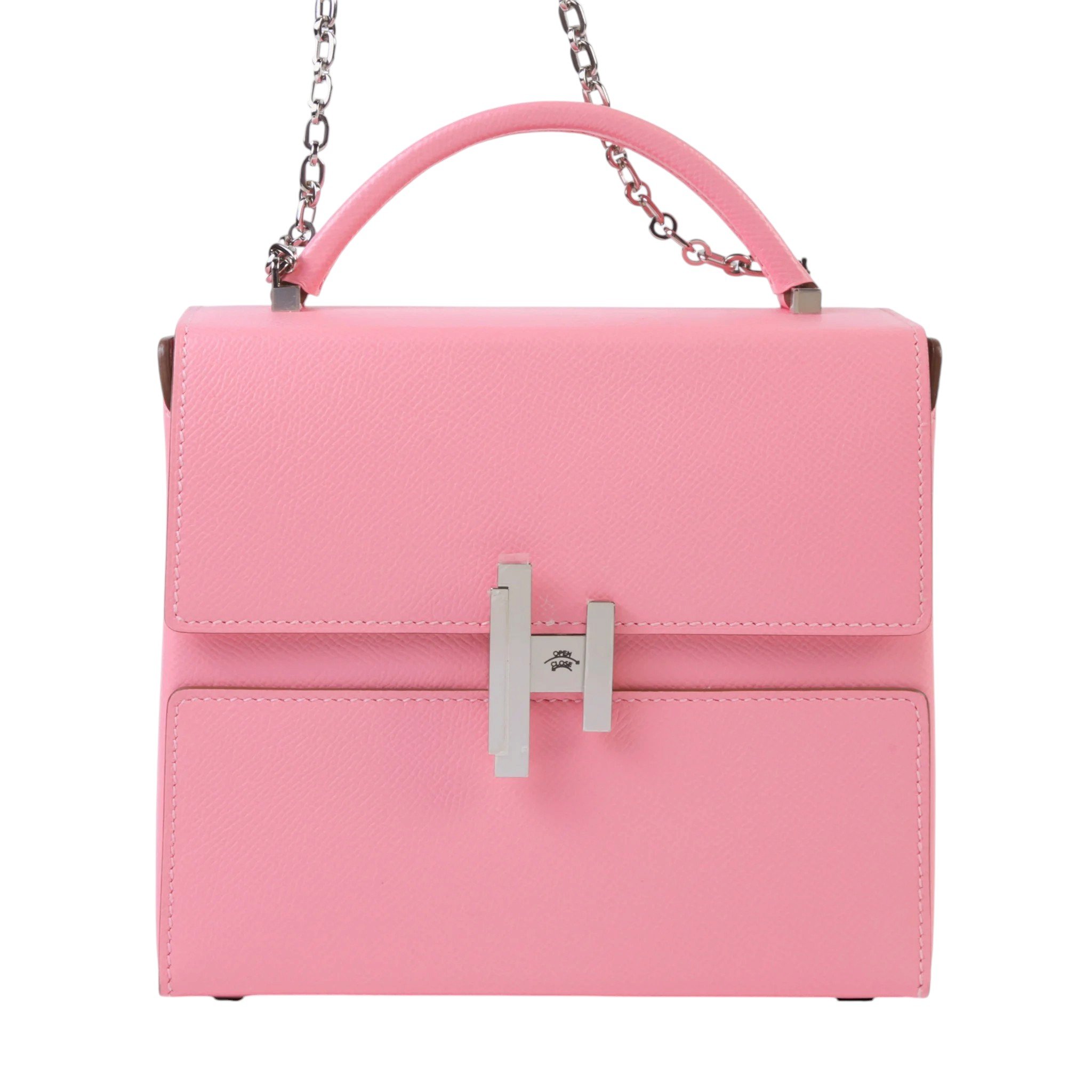 Very Good ( Rank A) HERMÈS Cinhetic Box Bag Rose Confetti (1Q) Epsom Palladium hardware Y (2020)
