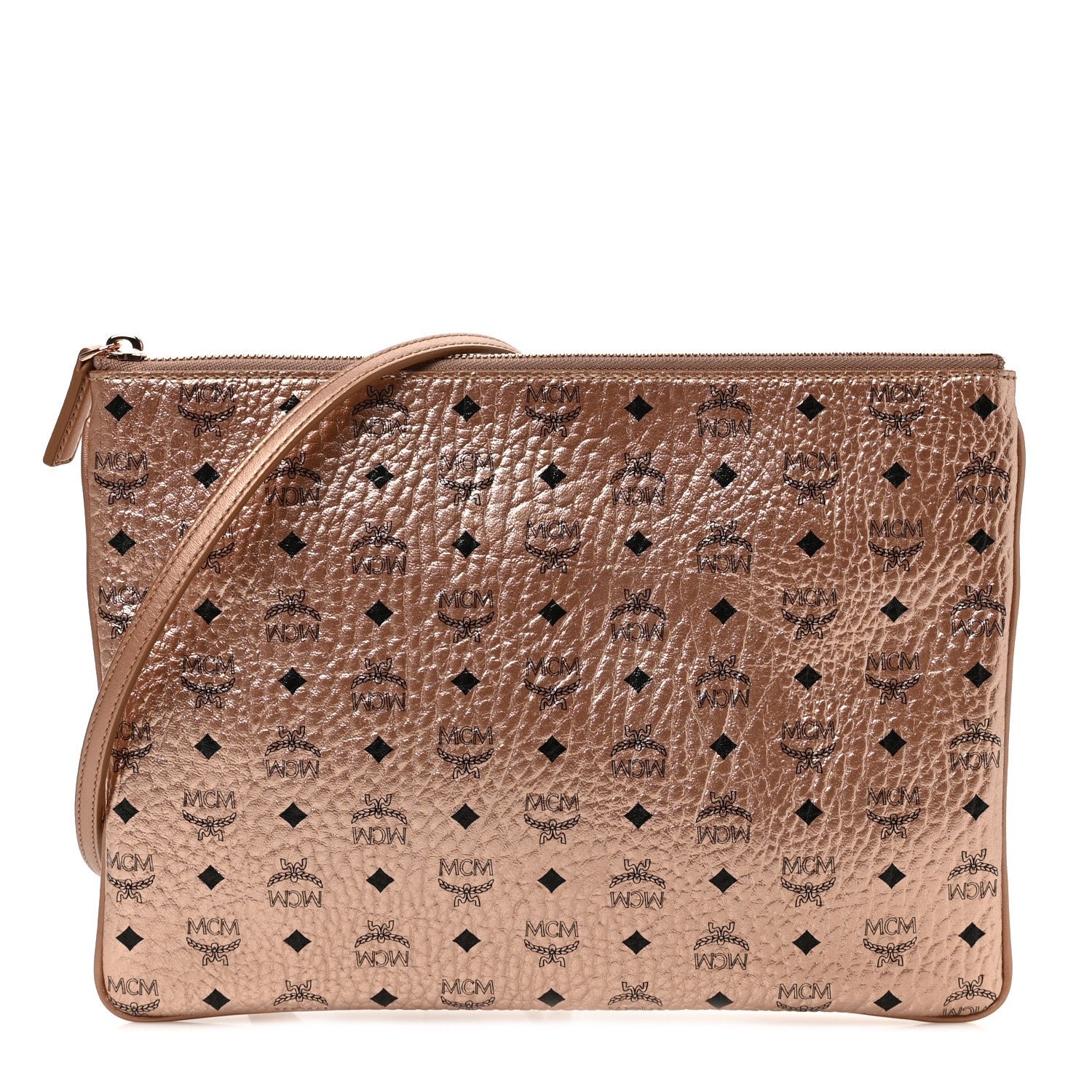 MCM Metallic Visetos Medium Crossbody Pouch Champagne