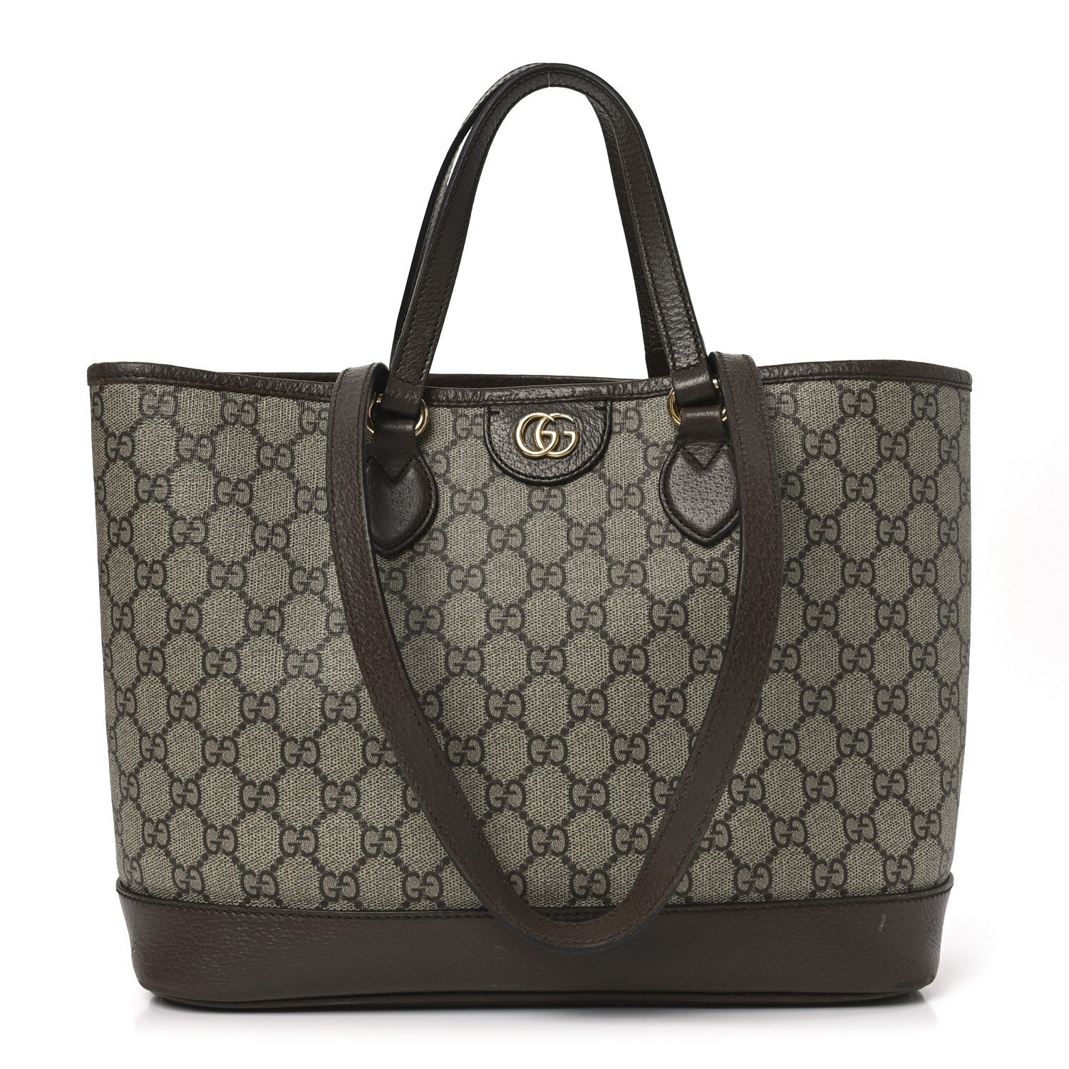 Gucci GG Supreme Monogram Textured Calfskin Small Ophidia Shoulder Tote Bag Beige Ebony New Acero