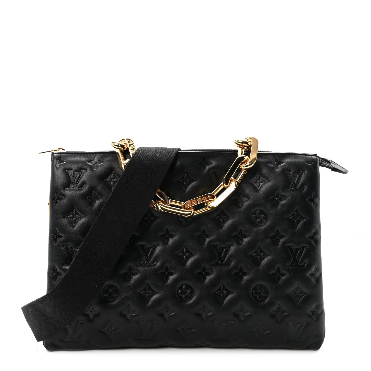 Louis Vuitton Lambskin Embossed Monogram Coussin MM Black