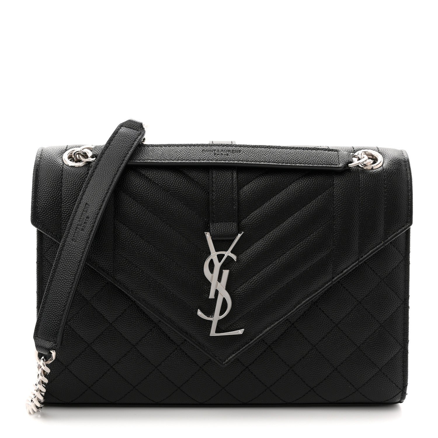 Saint Laurent Saint Laurent Grain De Poudre Textured Mixed Matelasse Triquilt Medium Monogram Satchel Black