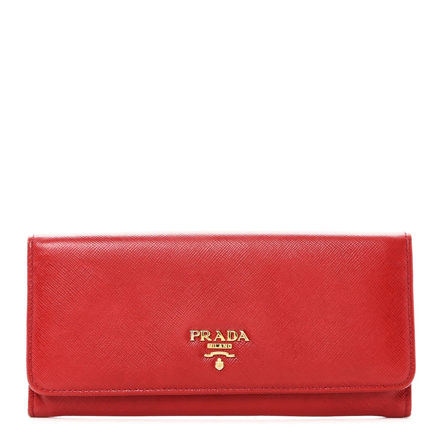 Prada Saffiano Metal Continental Flap Wallet Fuoco
