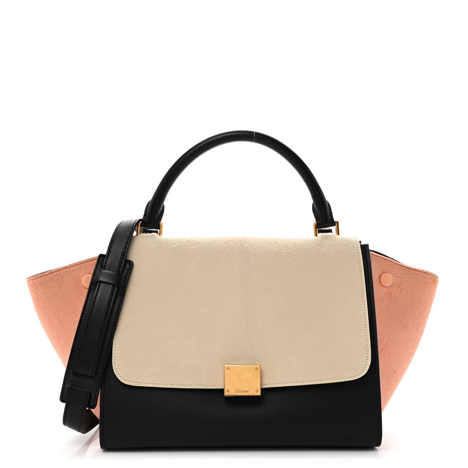 Celine Pony Hair Smooth Calfskin Small Tri-Color Trapeze Seashell Multicolor