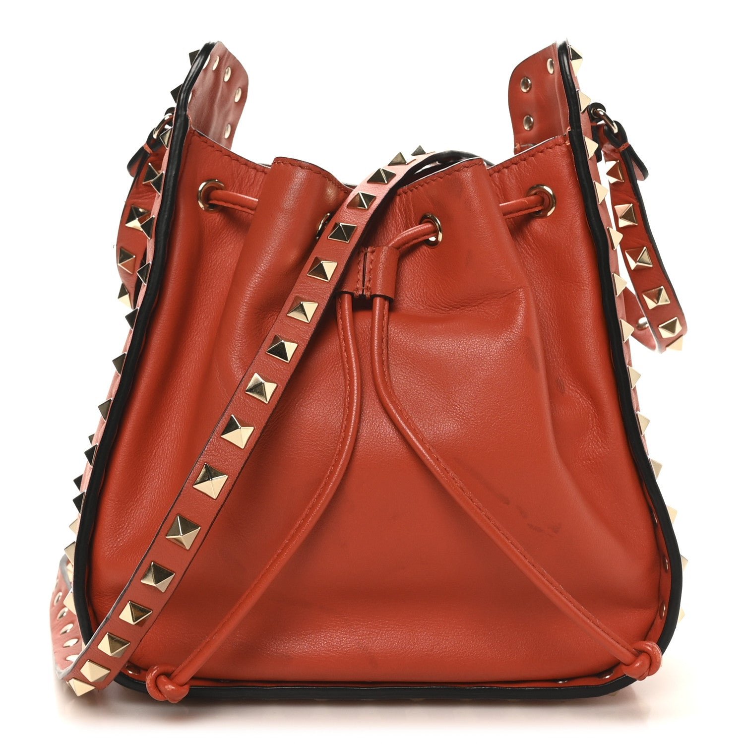 Valentino Garavani Grained Calfskin Rockstud Bucket Bag Orange