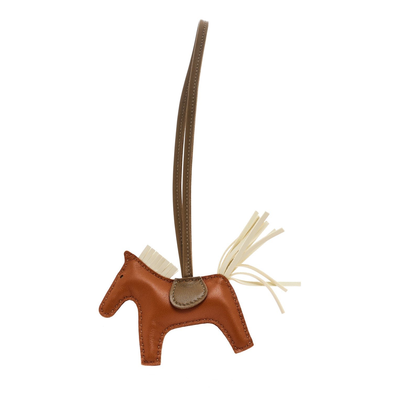 Hermes Milo Lambskin Grigri Rodeo Horse Bag Charm PM Gold Craie Etoupe