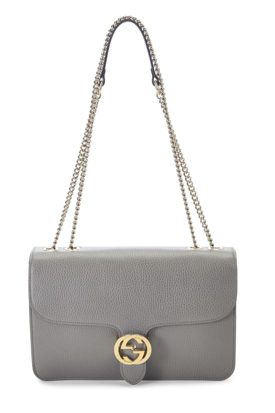 Grey Leather Interlocking Crossbody Large
