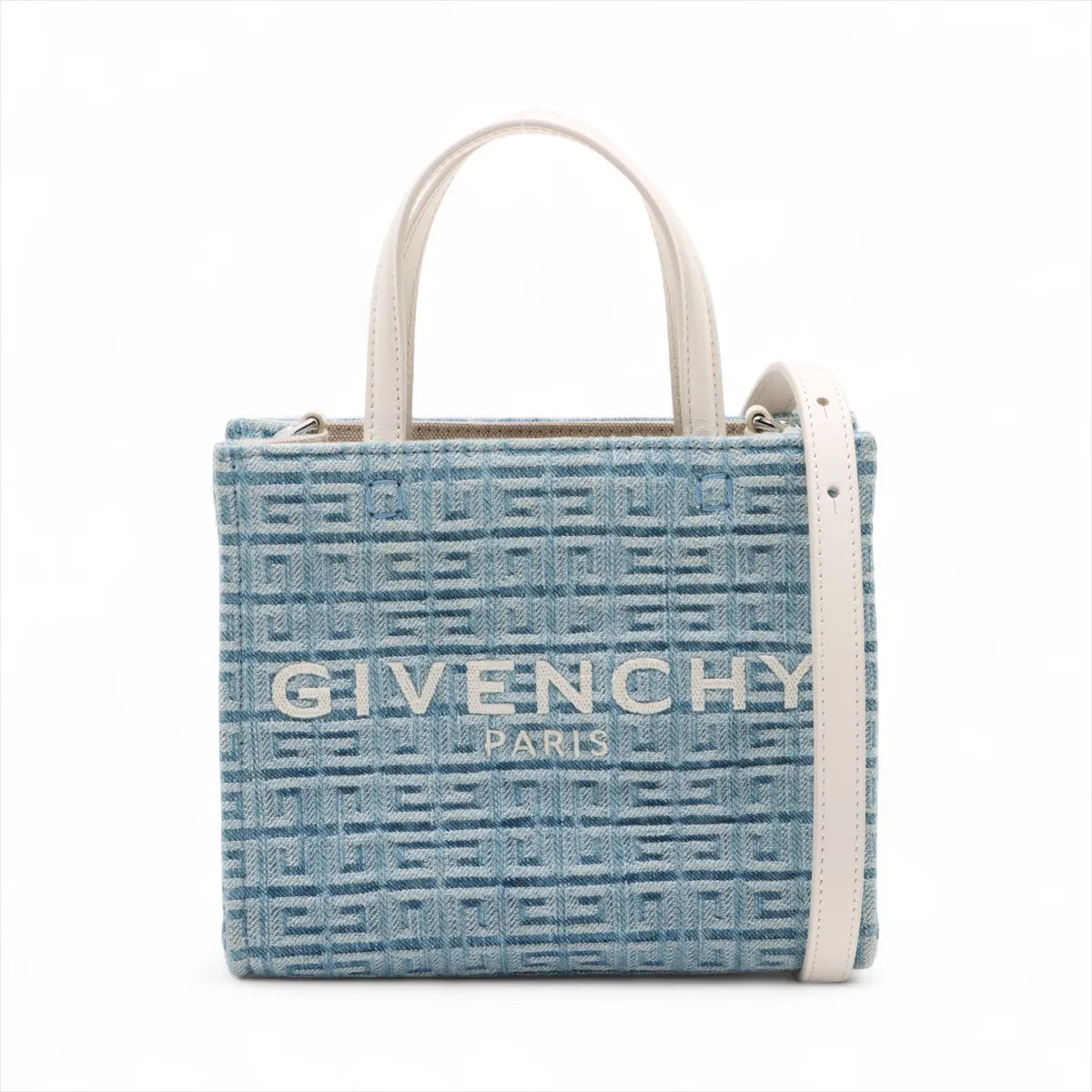 Givenchy Bond mini denim x leather 2 Way Handbag blue x white