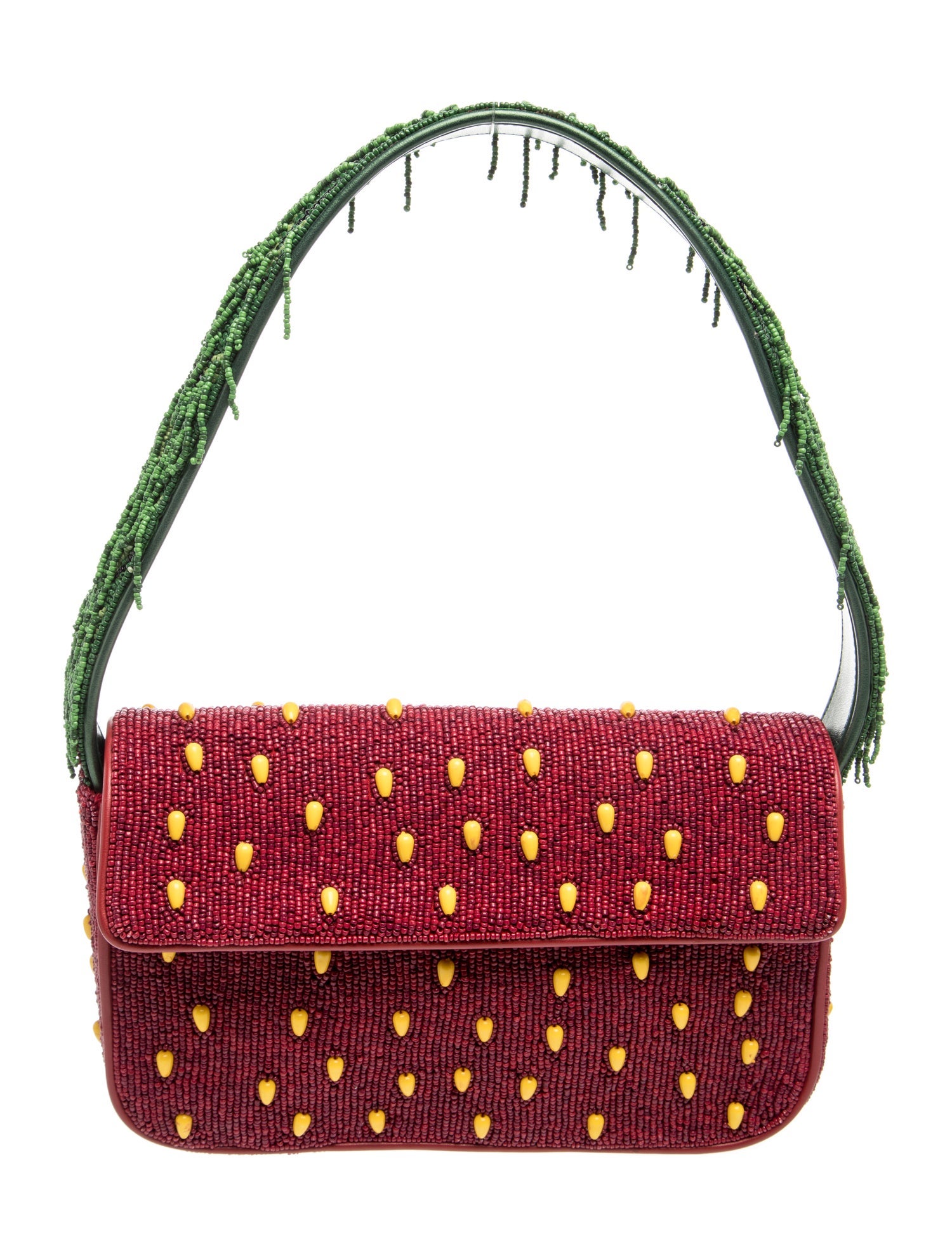 Staud Leather Strawberry Tommy Beaded Bag