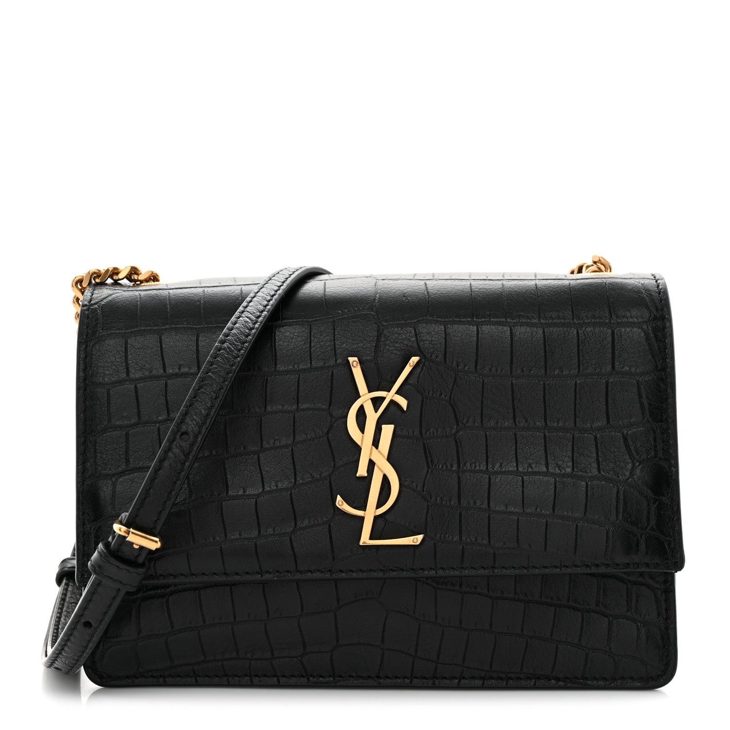 Saint Laurent Calfskin Crocodile Embossed Monogram Small Sunset Black