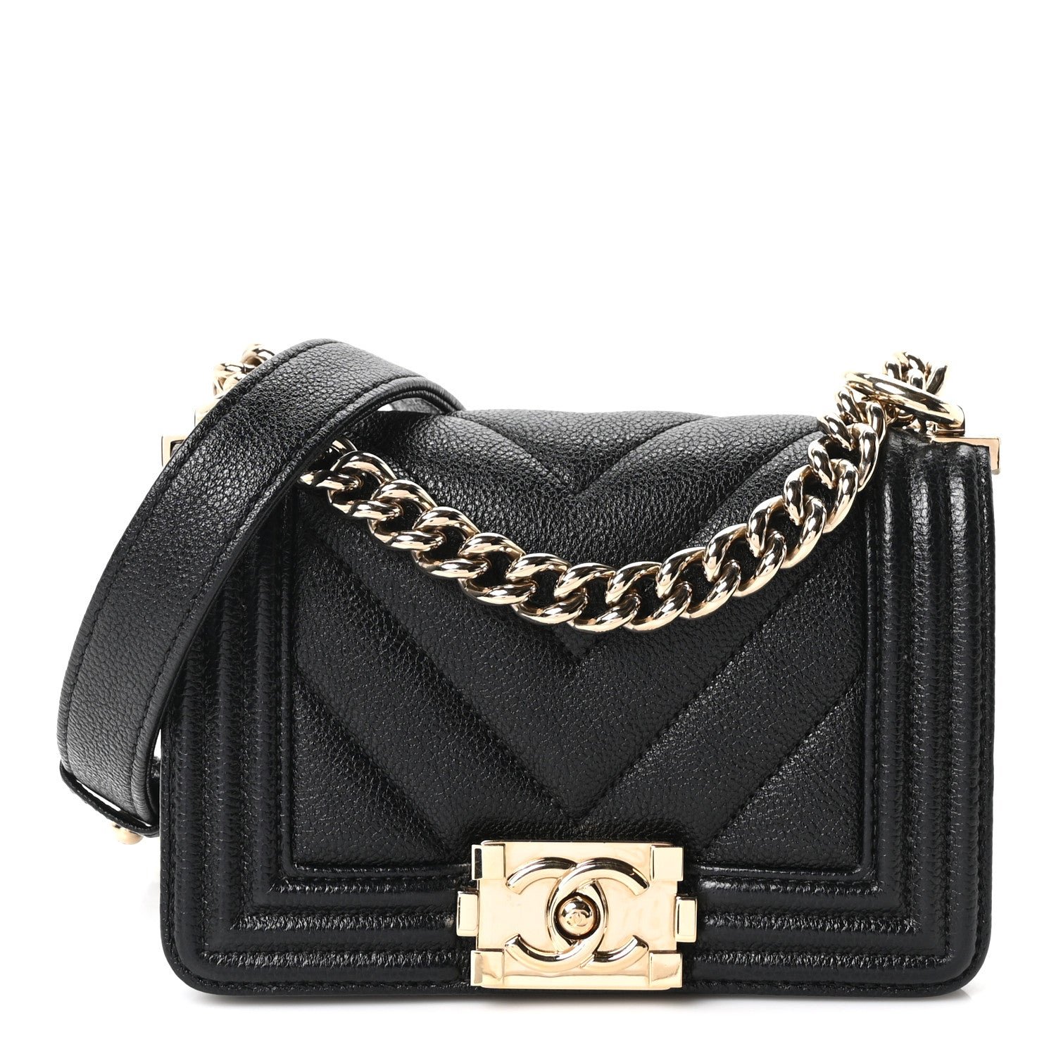 Chanel Caviar Chevron Quilted Mini Boy Flap Black
