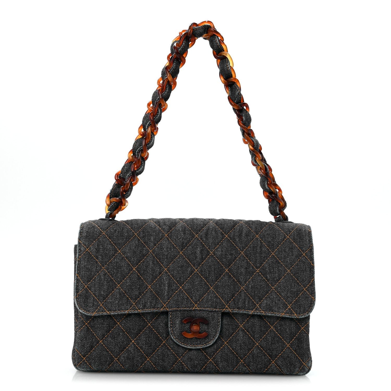 Chanel Denim Quilted Tortoise Single Flap Blue