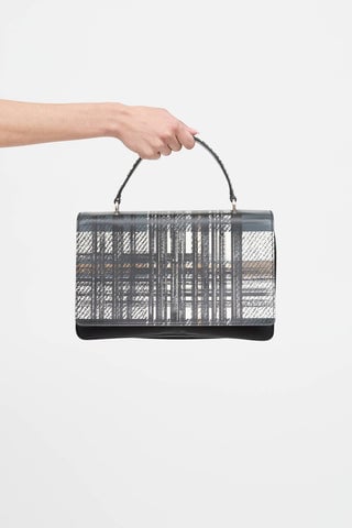 Plaid Tessuto Saffiano Leather Top Handle Bag