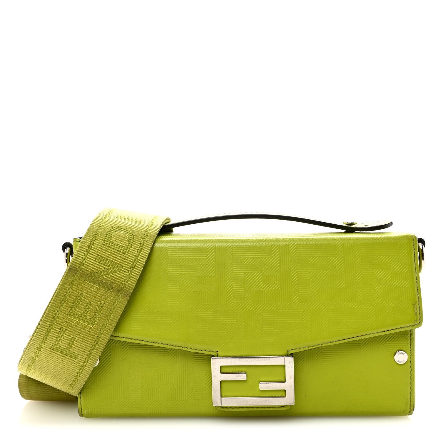 Fendi Vitello King FF Lines Embossed Baguette Soft Trunk Wasabi