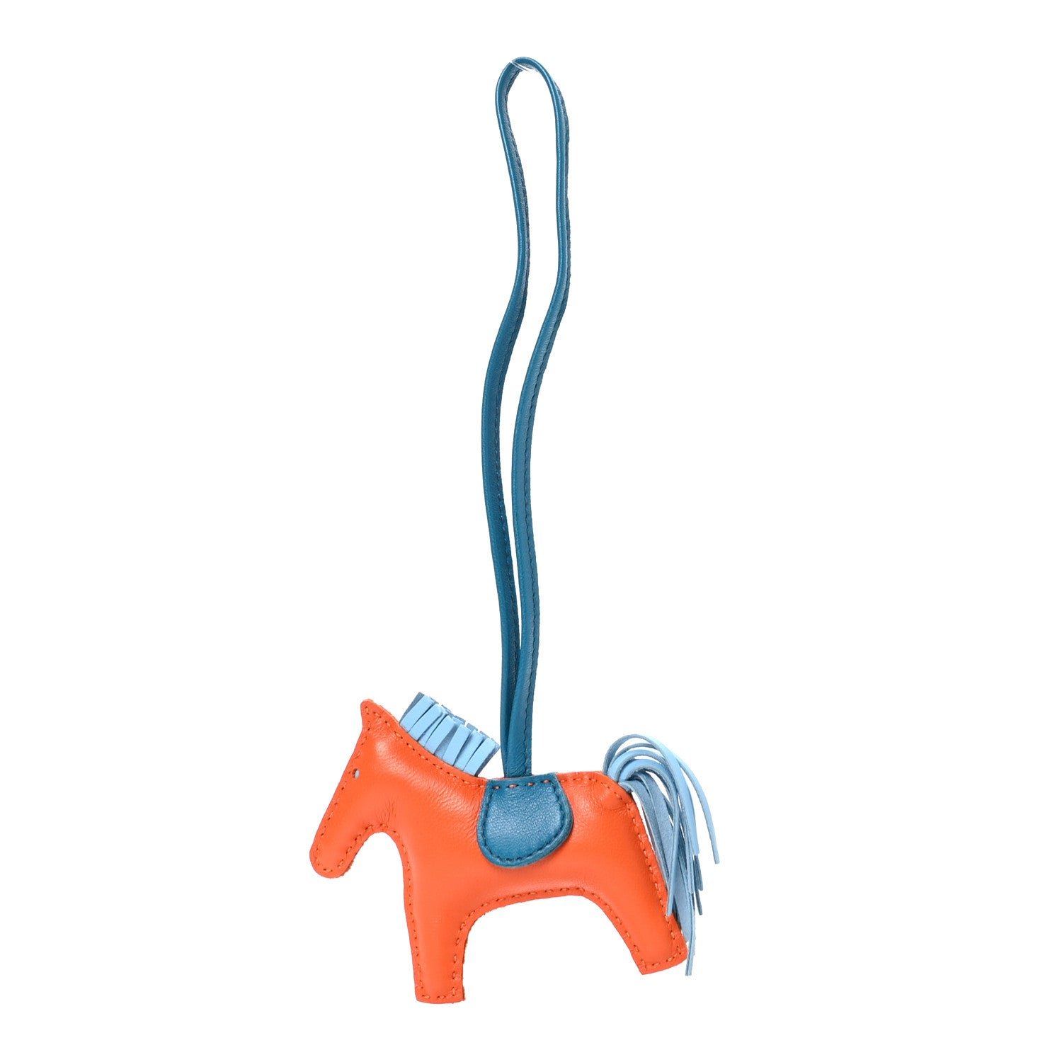 Hermes Milo Lambskin Grigri Rodeo Horse Bag Charm PM Feu Celeste Bleu Izmir