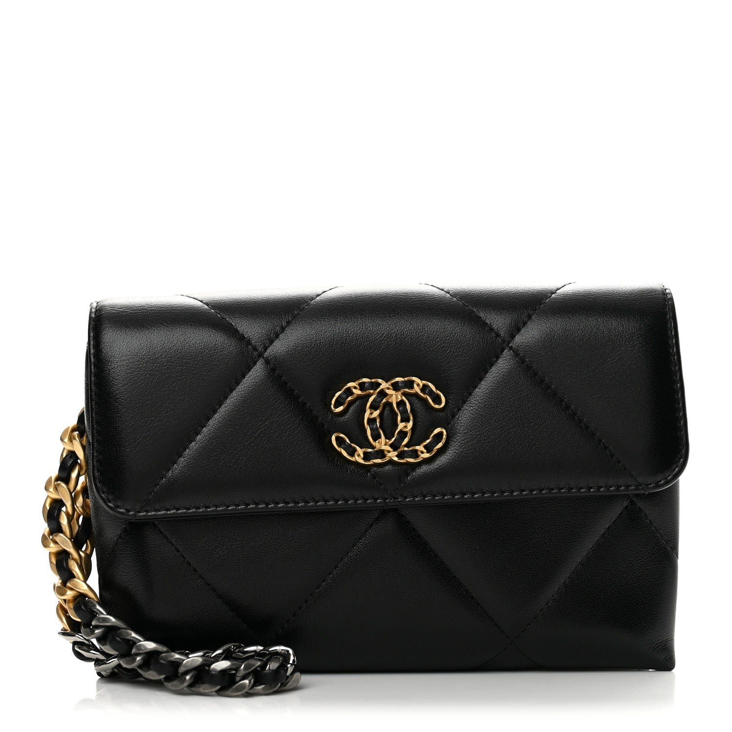 Chanel Lambskin Quilted Chanel 19 Flap Clutch Black