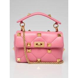 Valentino Valentino Pink Quilted Leather Roman Stud Medium Shoulder Bag