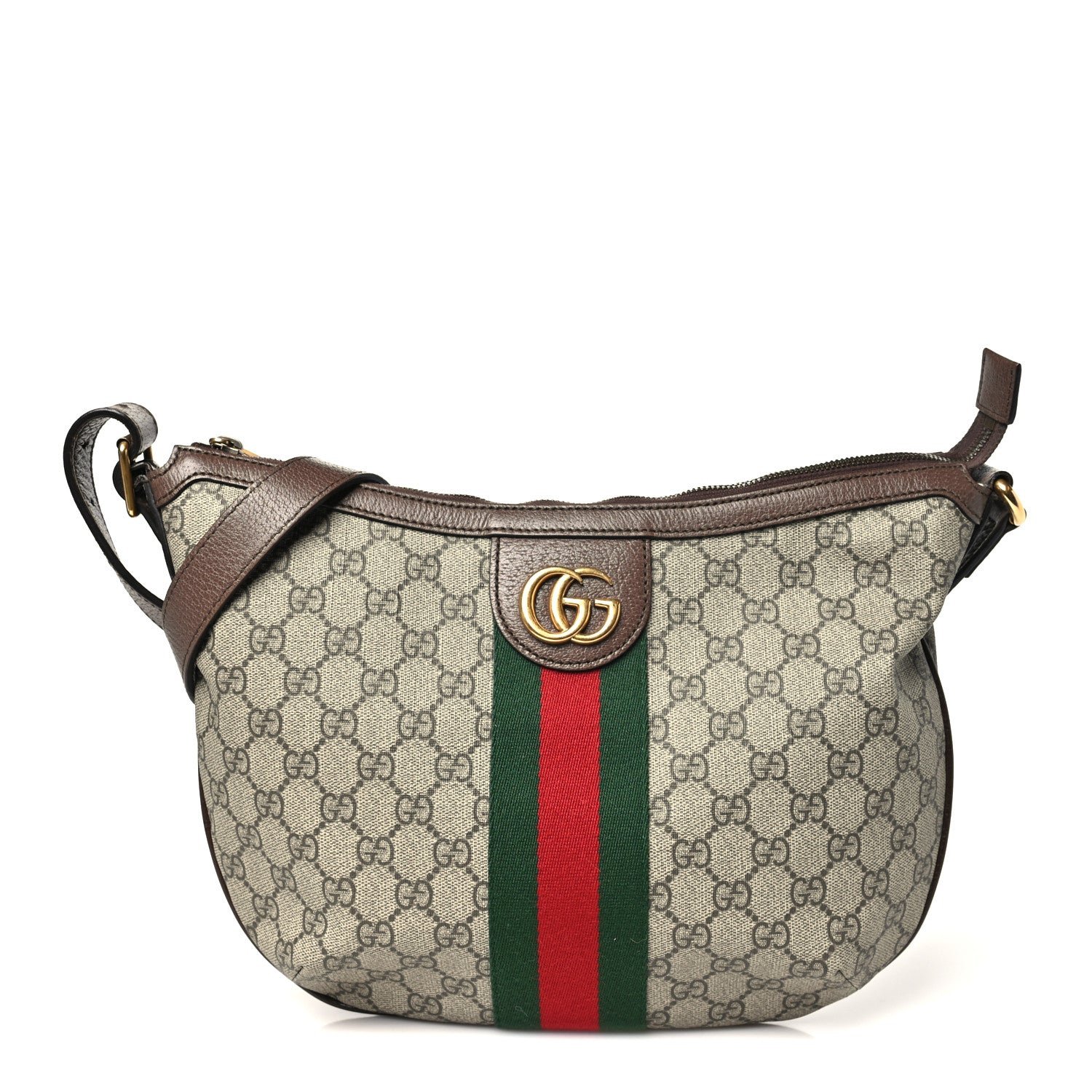 Gucci GG Supreme Monogram Web Small Ophidia Half Moon Hobo Brown