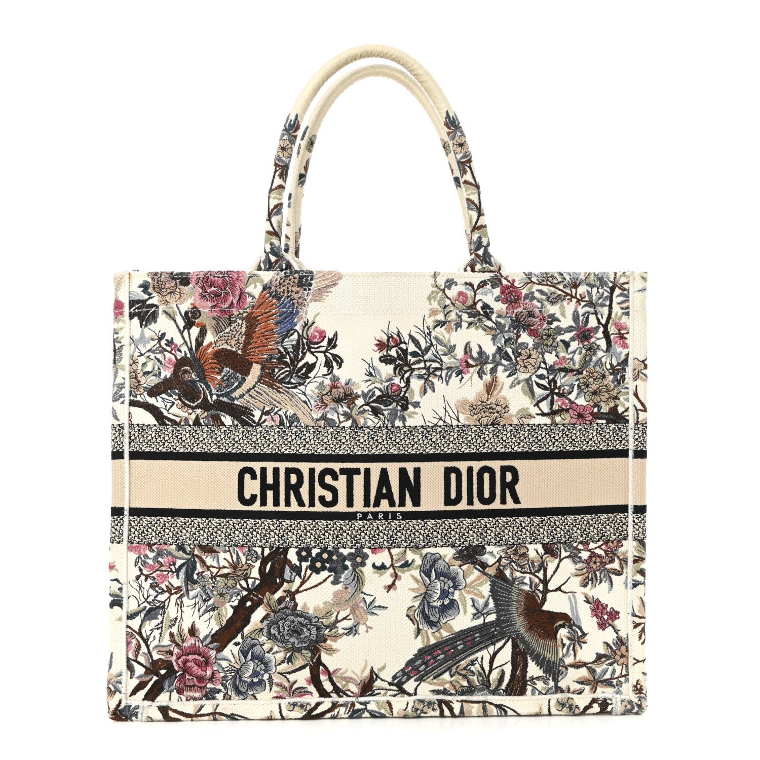 Dior Canvas Embroidered Large Jardin D'Hiver Book Tote Latte Multicolor