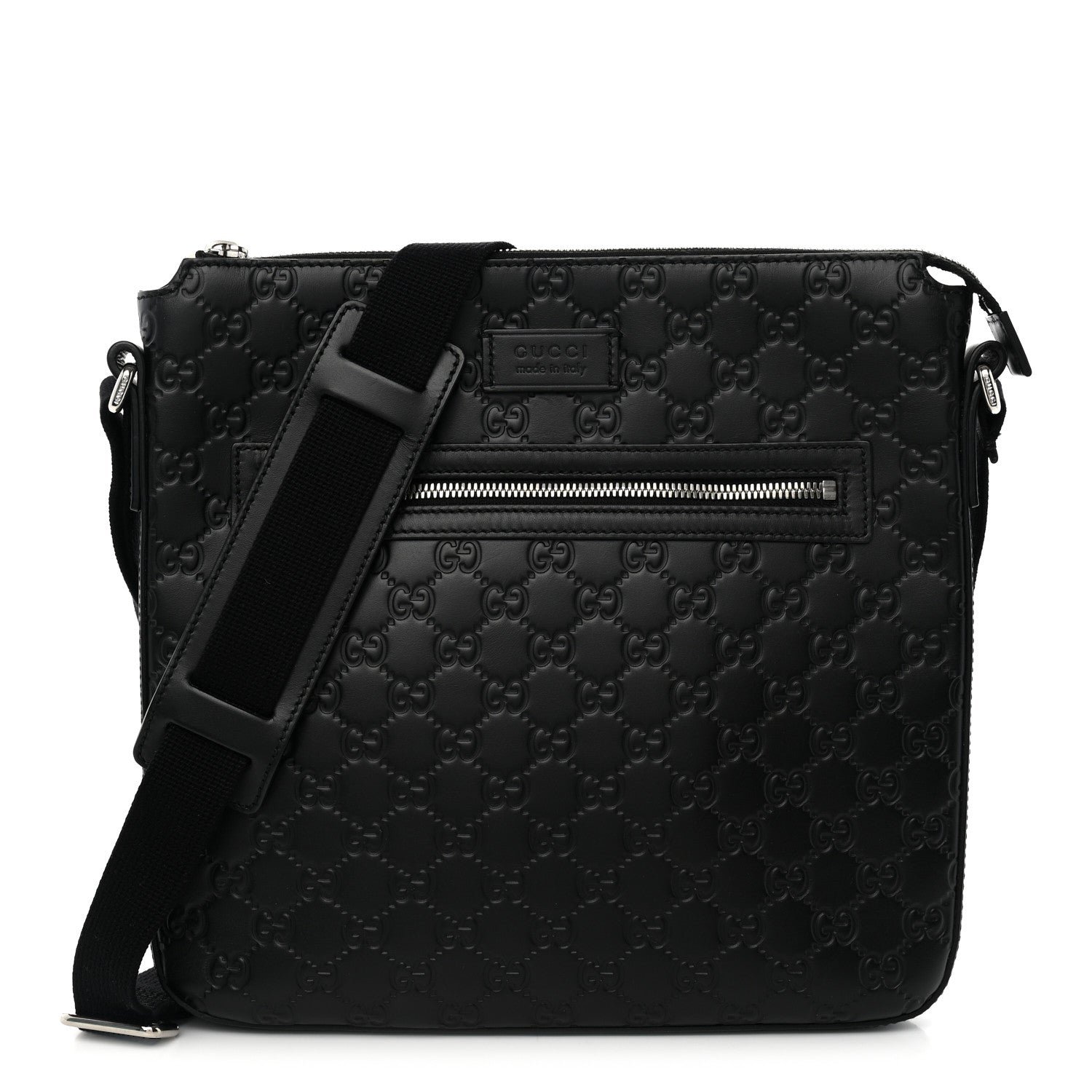 Gucci Guccissima Signature Medium Flat Messenger Bag Black