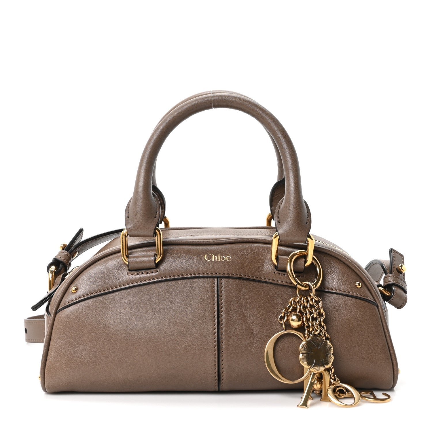 Chloe Calfskin Small Charms Bowling Bag Deep Taupe