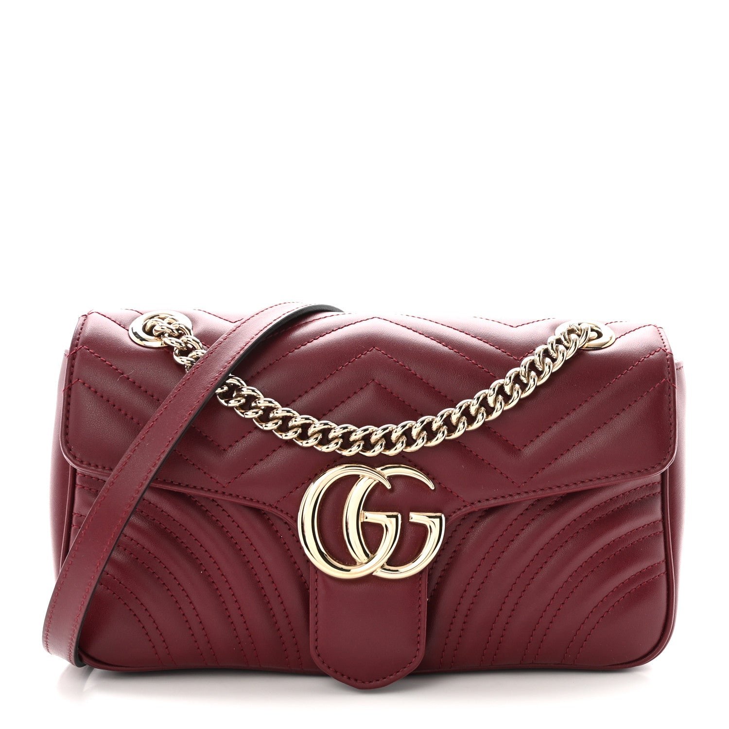 Gucci Calfskin Matelasse Small GG Marmont Shoulder Bag Rosso Ancora Red