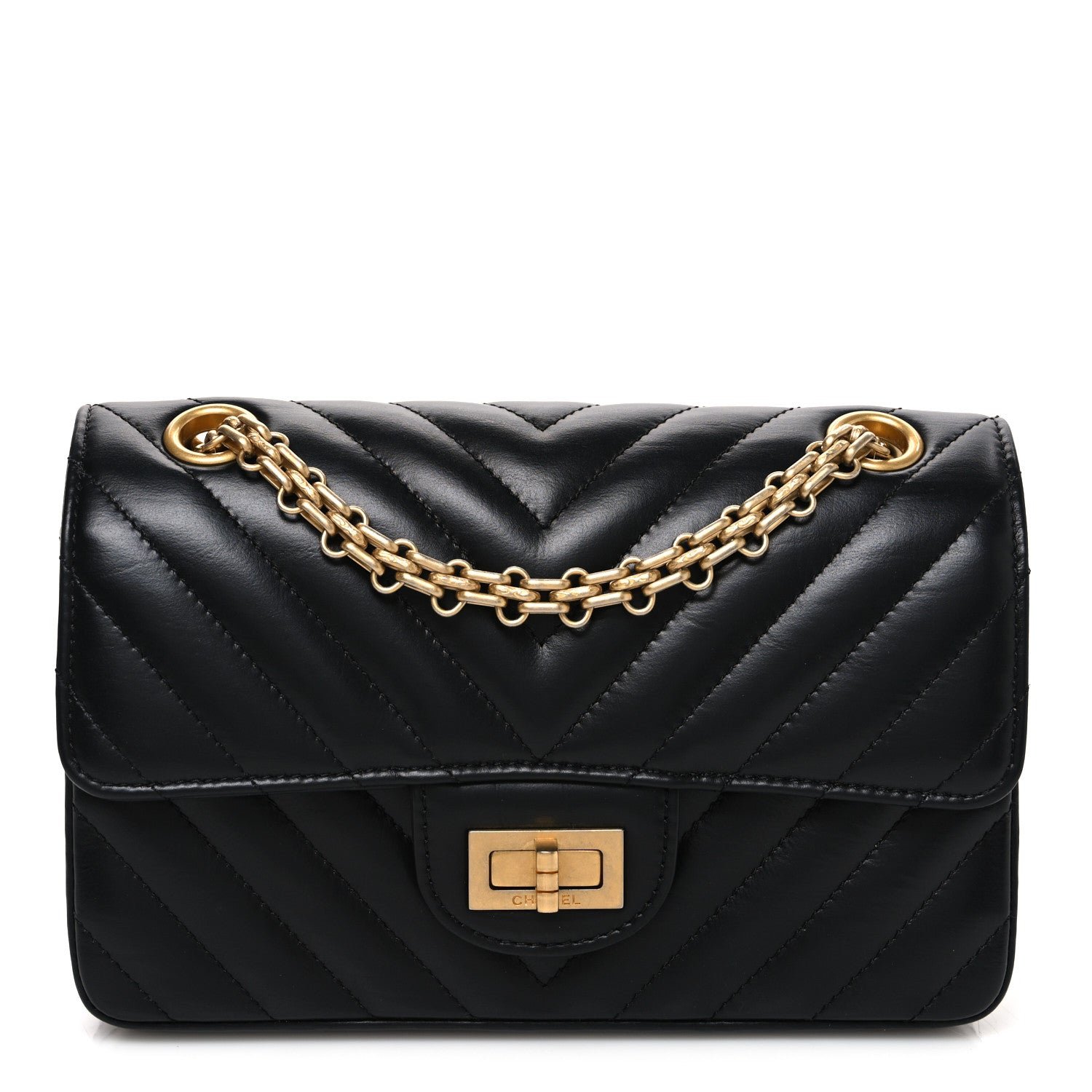 Chanel Aged Calfskin Chevron Quilted 2.55 Reissue Mini Flap Black