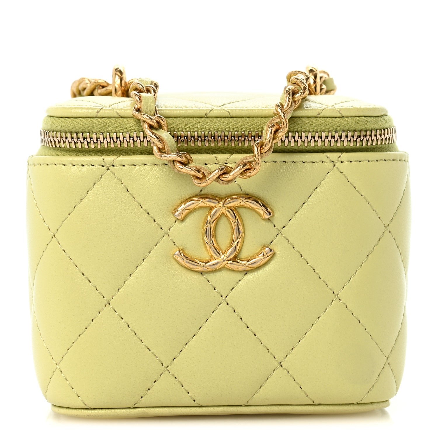 Chanel Lambskin Quilted CC Mini Vanity Case With Chain Light Green