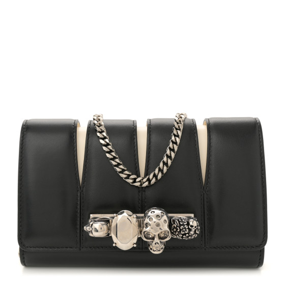 Alexander McQueen Calfskin Small Slash Bag Black White