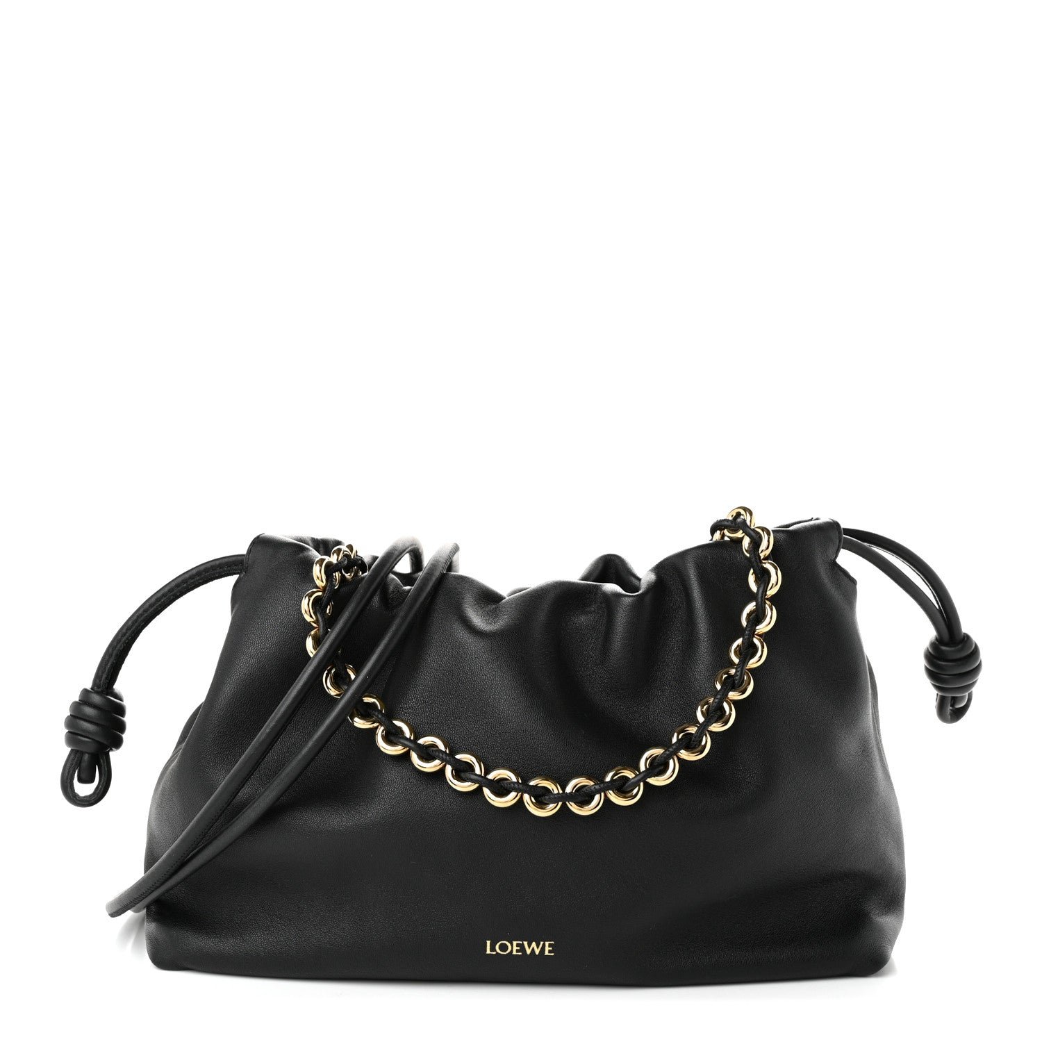 Loewe Mellow Nappa Medium Donut Chain Flamenco Knot Clutch Black