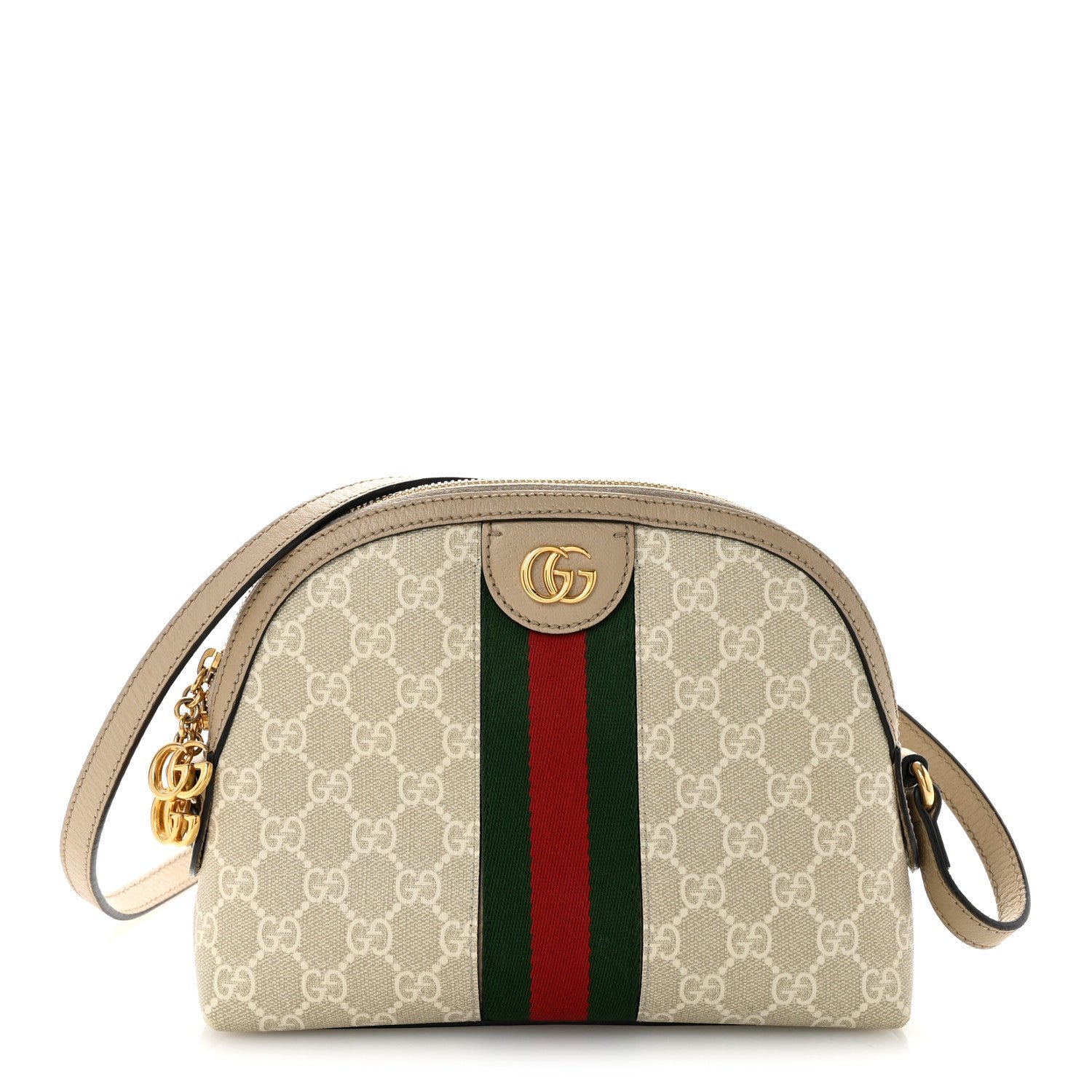 Gucci GG Supreme Monogram Textured Dollar Calfskin Web Small Ophidia Dome Shoulder Beige Mystic White Oatmeal