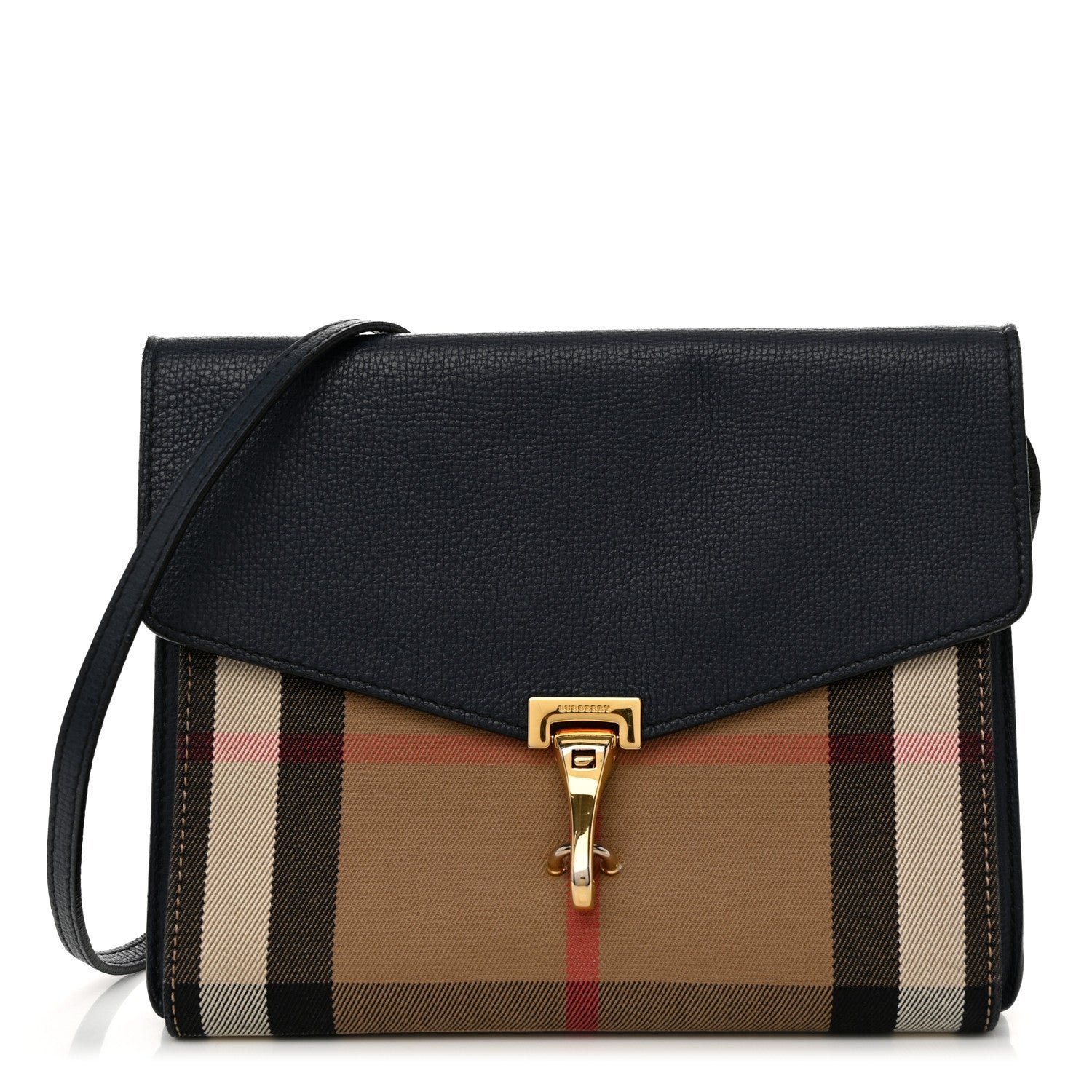 Burberry Derby Calfskin House Check Baby Macken Crossbody Bag Navy