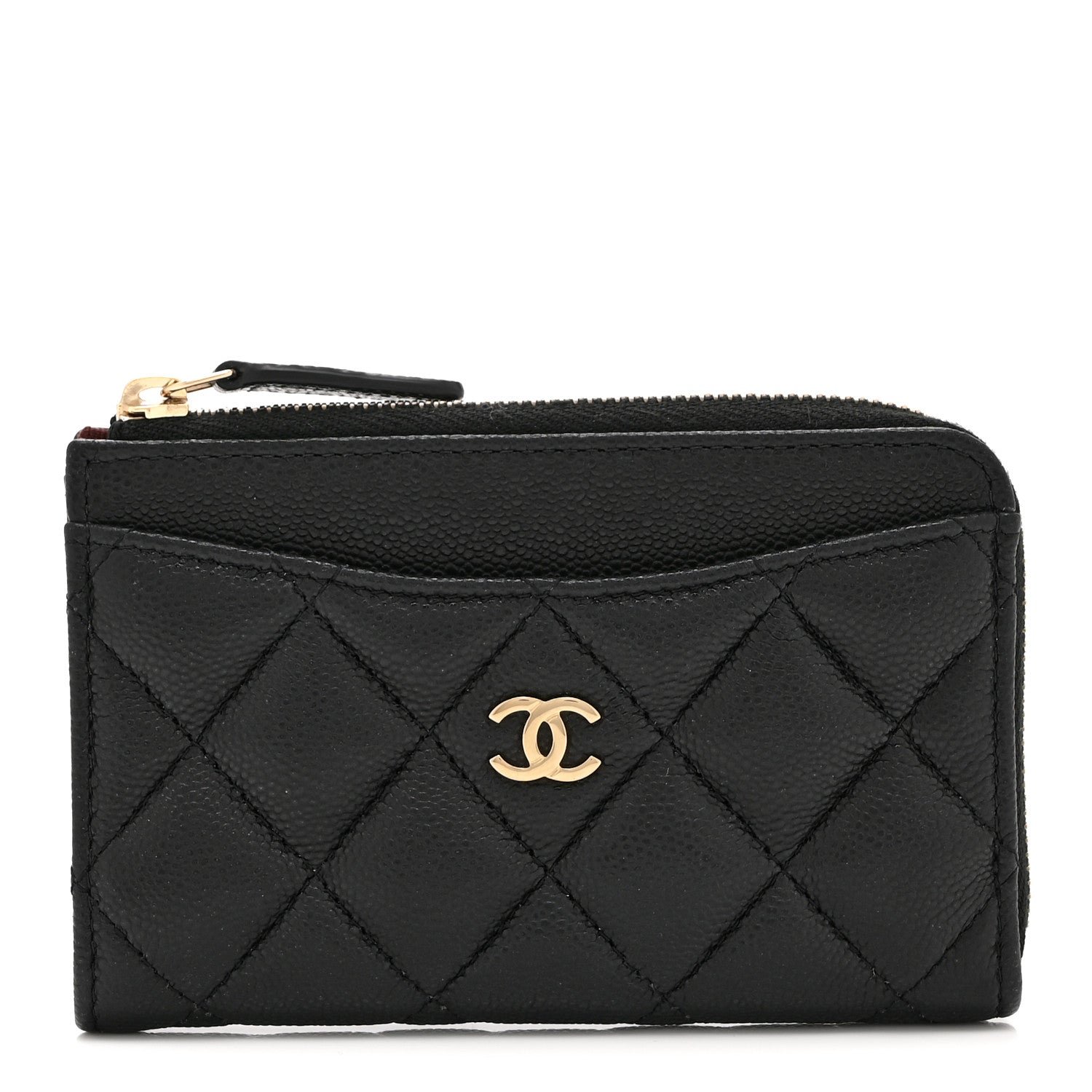 Caviar Quilted CC Zip Around Card Holder Black