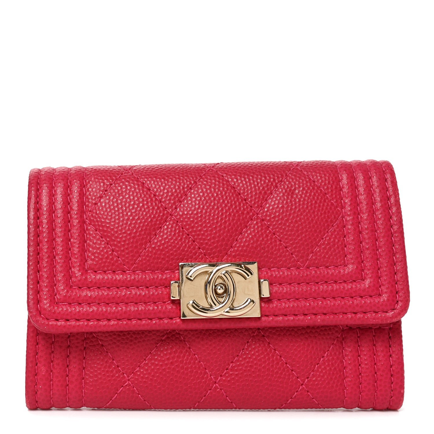 Chanel Caviar Quilted Boy Flap Card Holder Wallet Light Pink