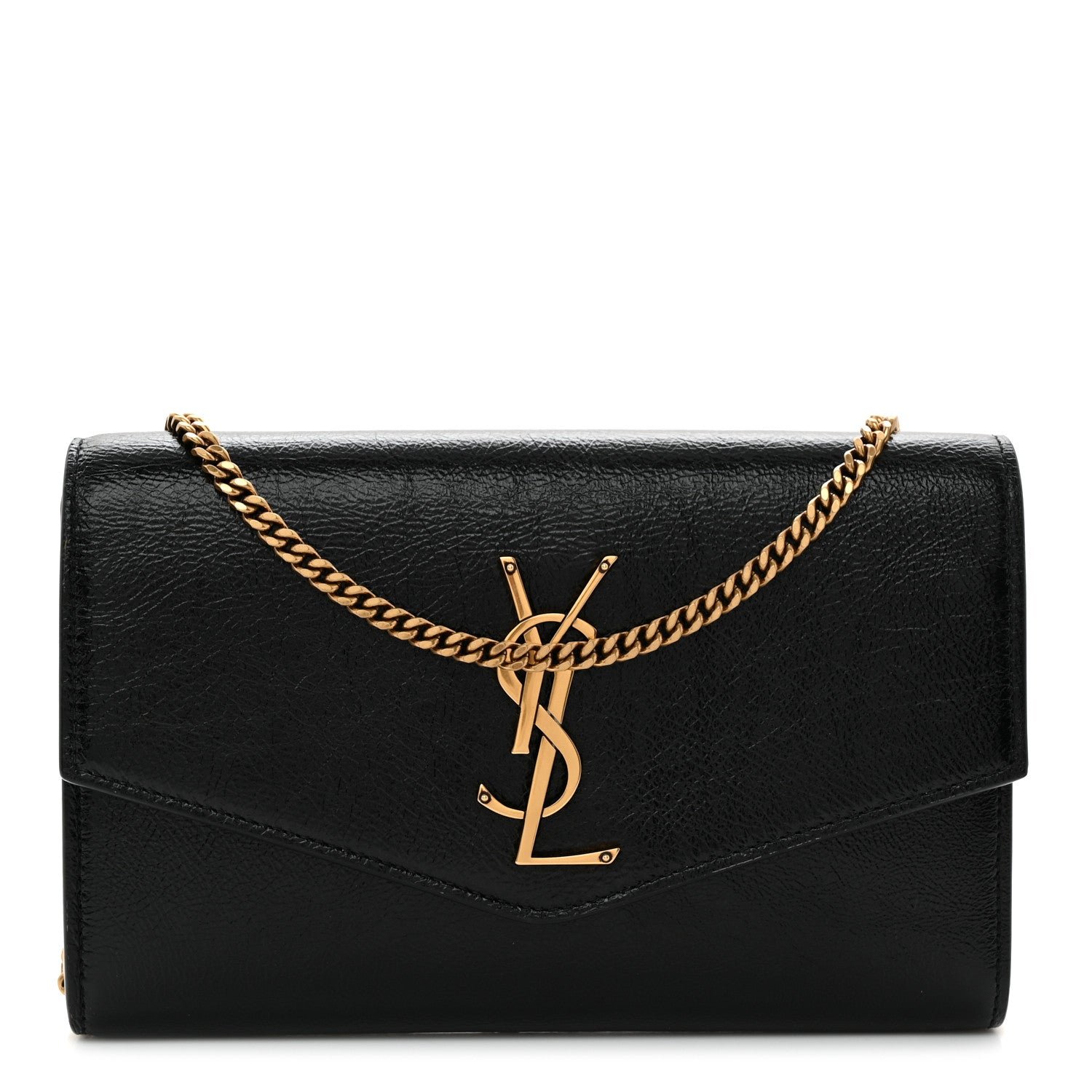 Saint Laurent Crinkled Calfskin Uptown Chain Wallet Black