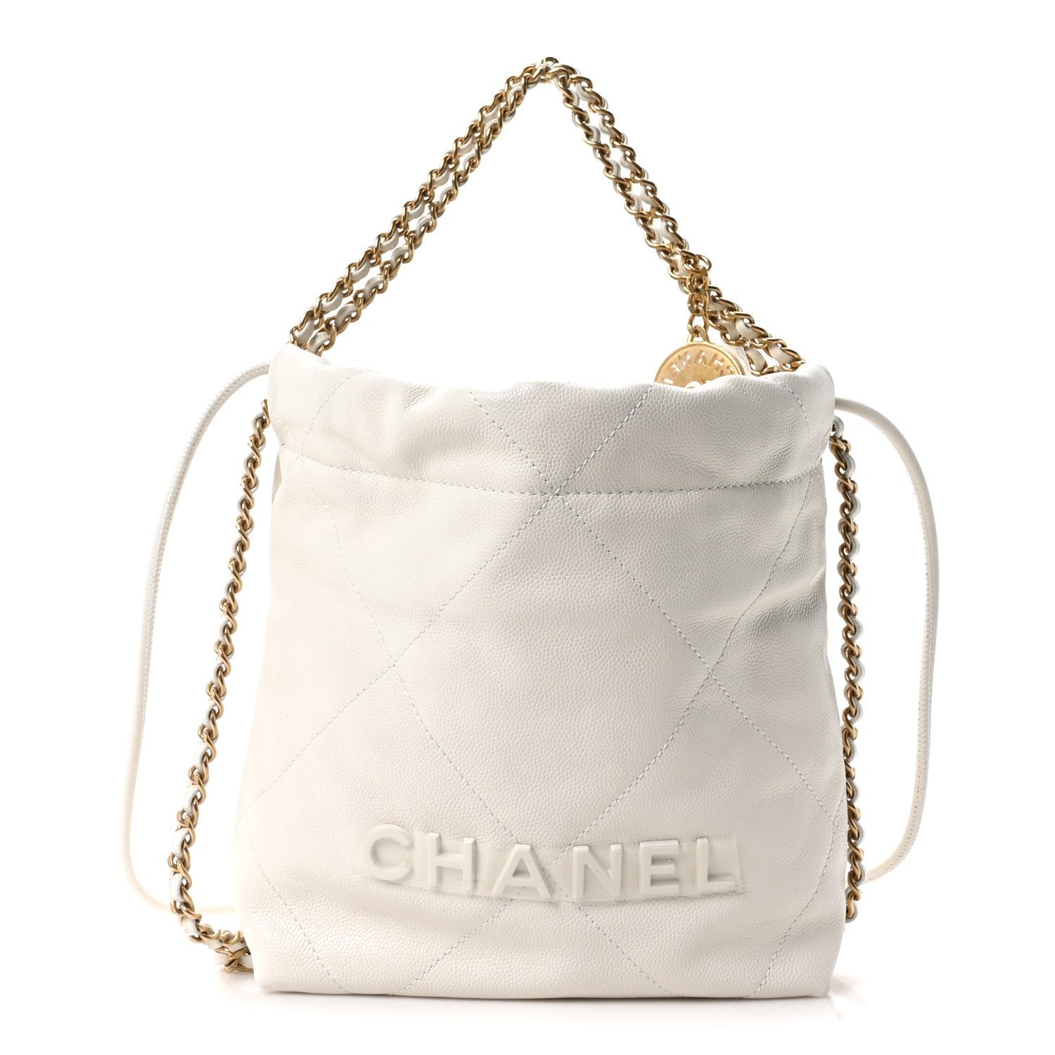 Chanel Shiny Caviar Quilted Monochrome Mini Chanel 22 White