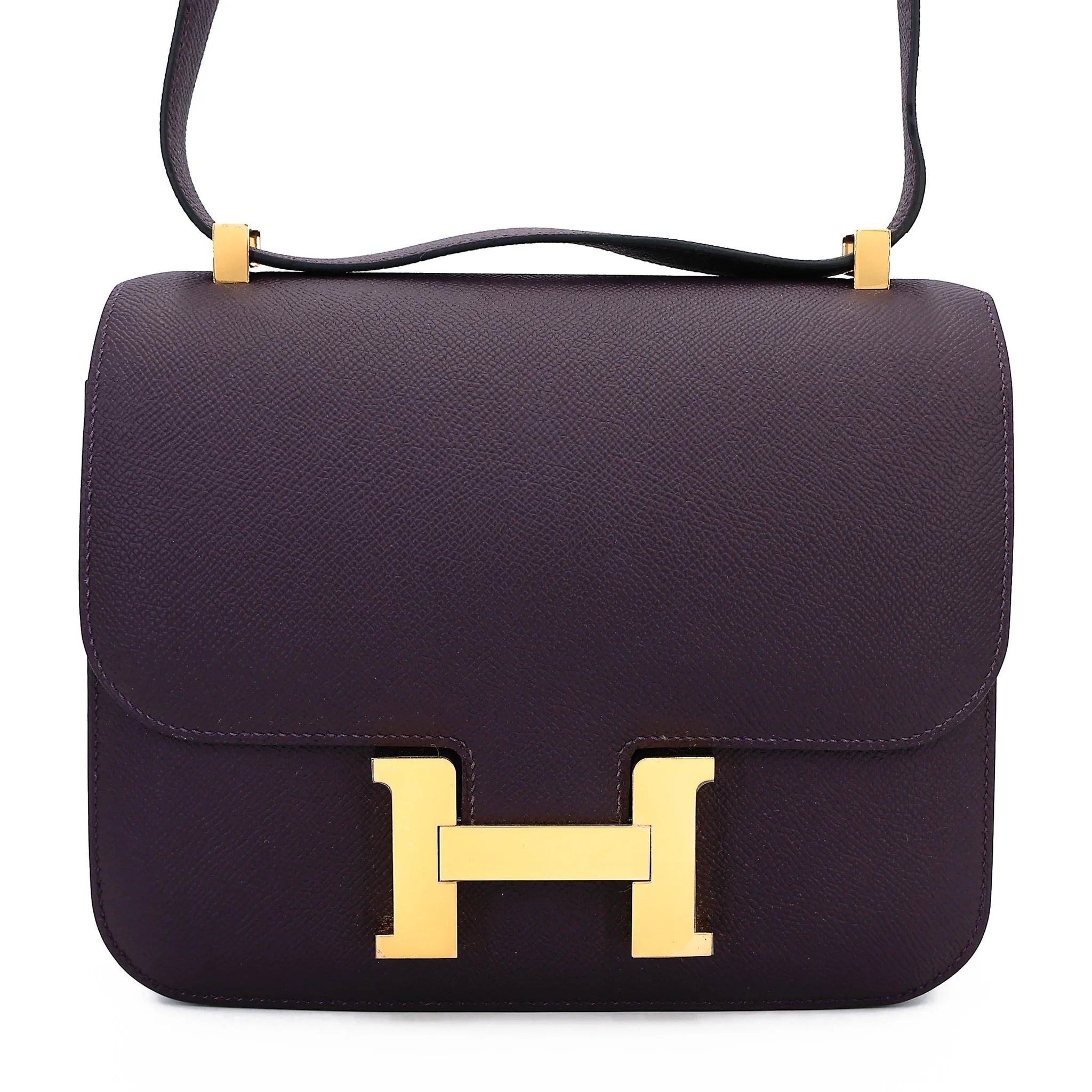 Unused ( Rank NS ) HERMÈS Constance 24 Raisin (59) Epsom Gold hardware D (2019)