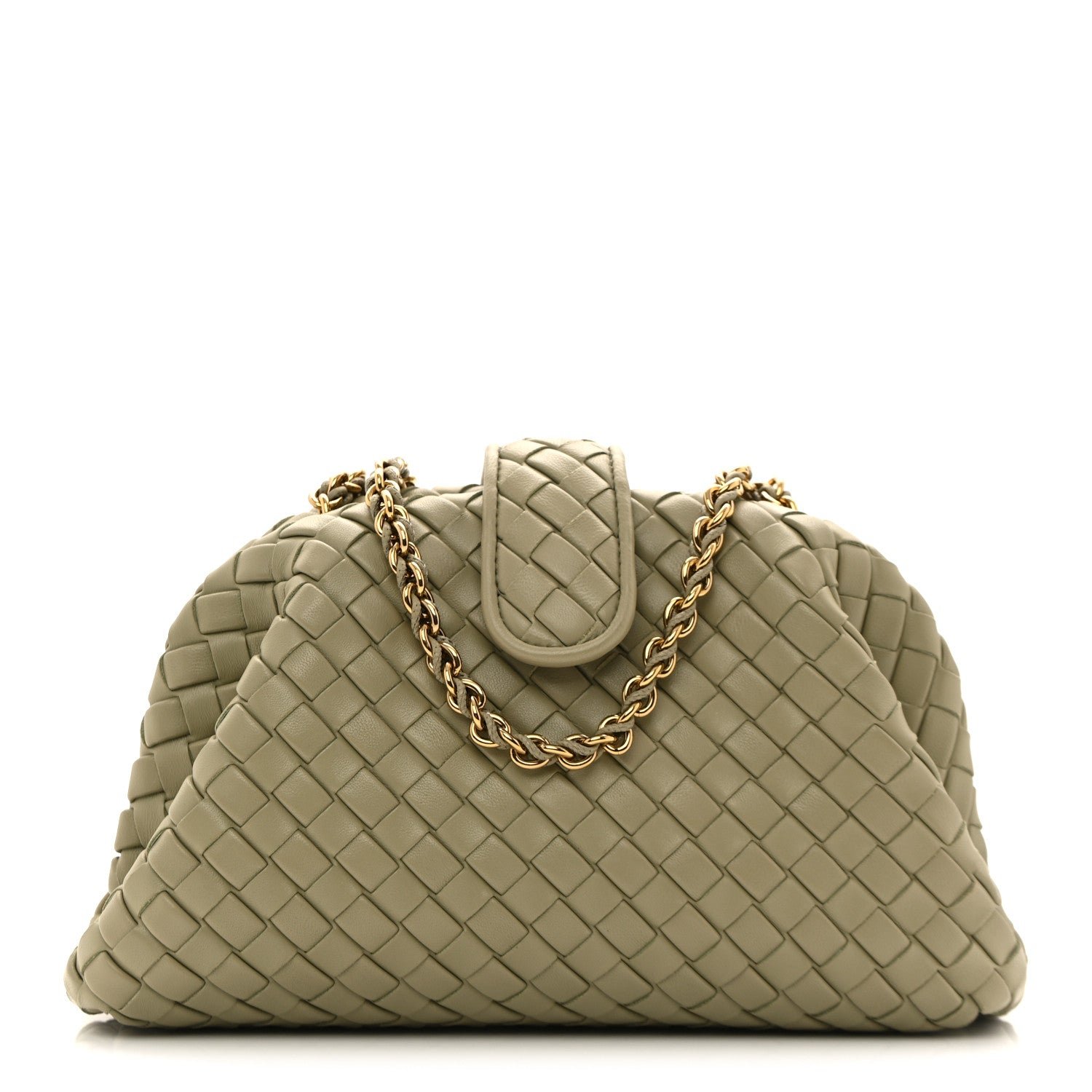 Bottega Veneta Nappa Intrecciato Small The Lauren 1980 Clutch With Chain Travertine