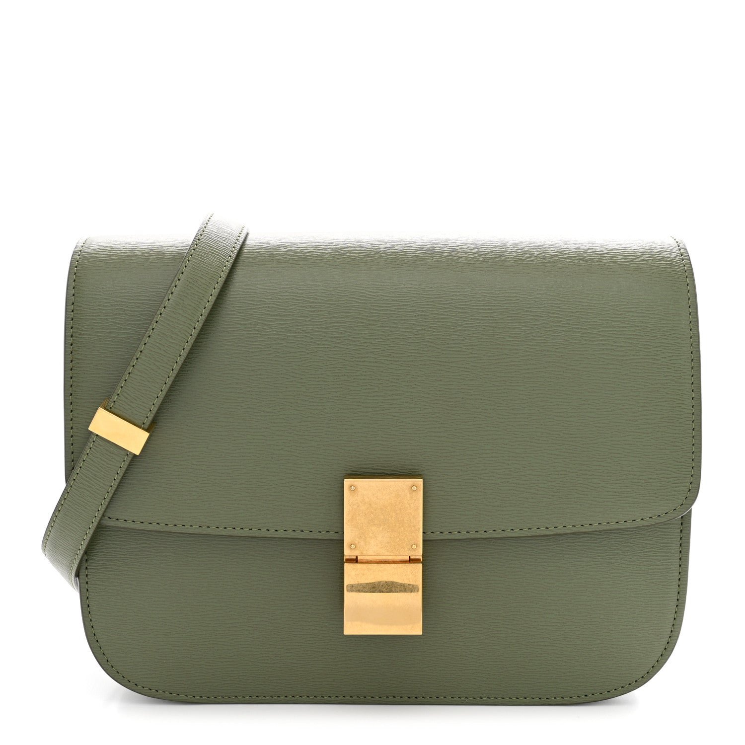 Celine Liege Calfskin Medium Classic Box Flap Bag Light Khaki