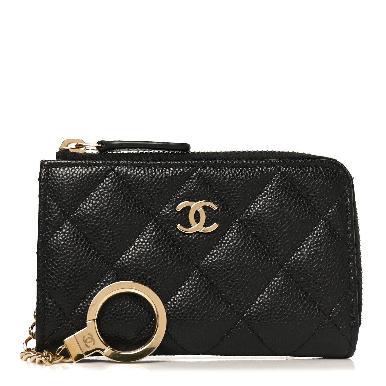 Chanel Caviar Quilted Zipped Key Holder Case Black