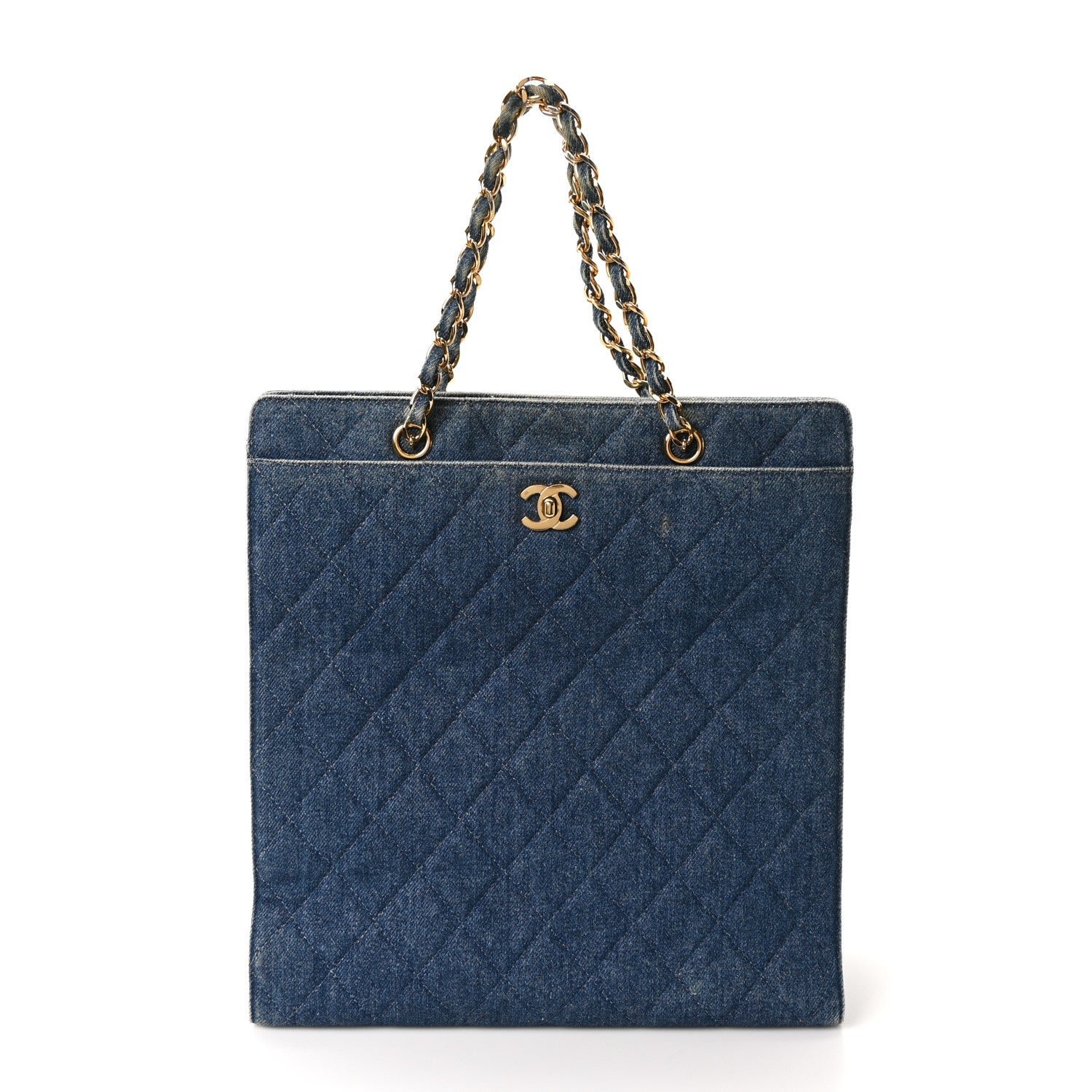 Chanel Denim Quilted CC Chain Tote Blue