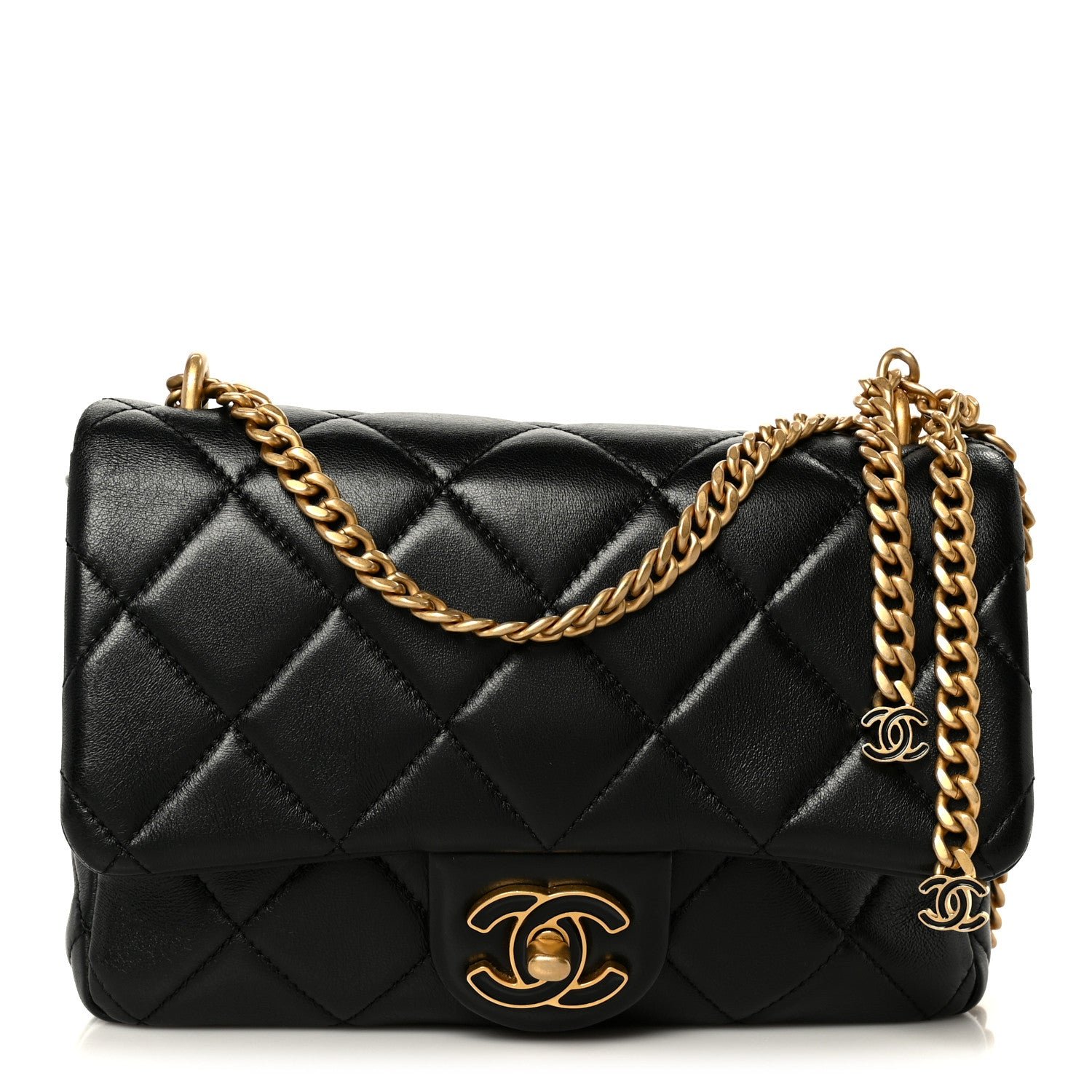Chanel Lambskin Enamel Quilted Pending CC Square Flap Black
